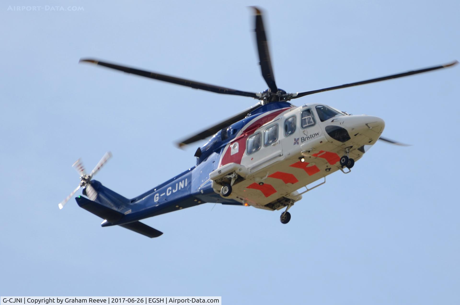 G-CJNI, 2014 AgustaWestland AW-139 C/N 41374, Departing from Norwich.