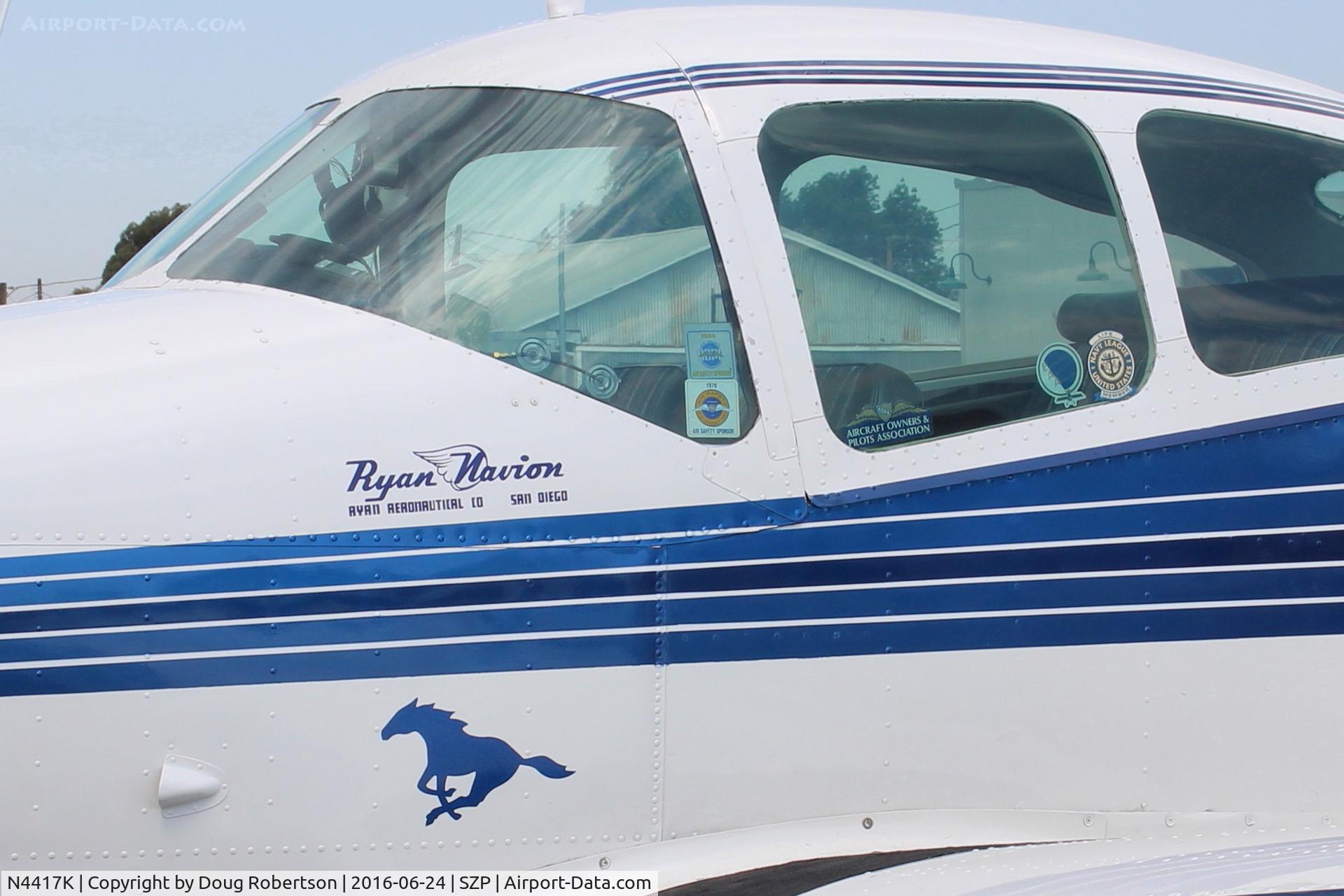 N4417K, 1948 Ryan Navion C/N NAV-4-1417, 1948 Ryan NAVION, Continental E-185 listed, logos on cowl