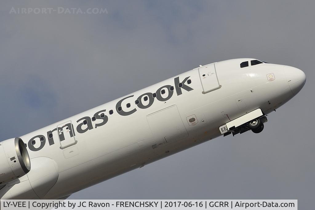LY-VEE, 1996 Airbus A321-211 C/N 827, Thomas Cook Airlines / AvionExpress DE1451  take off to Stuttgart (STR)