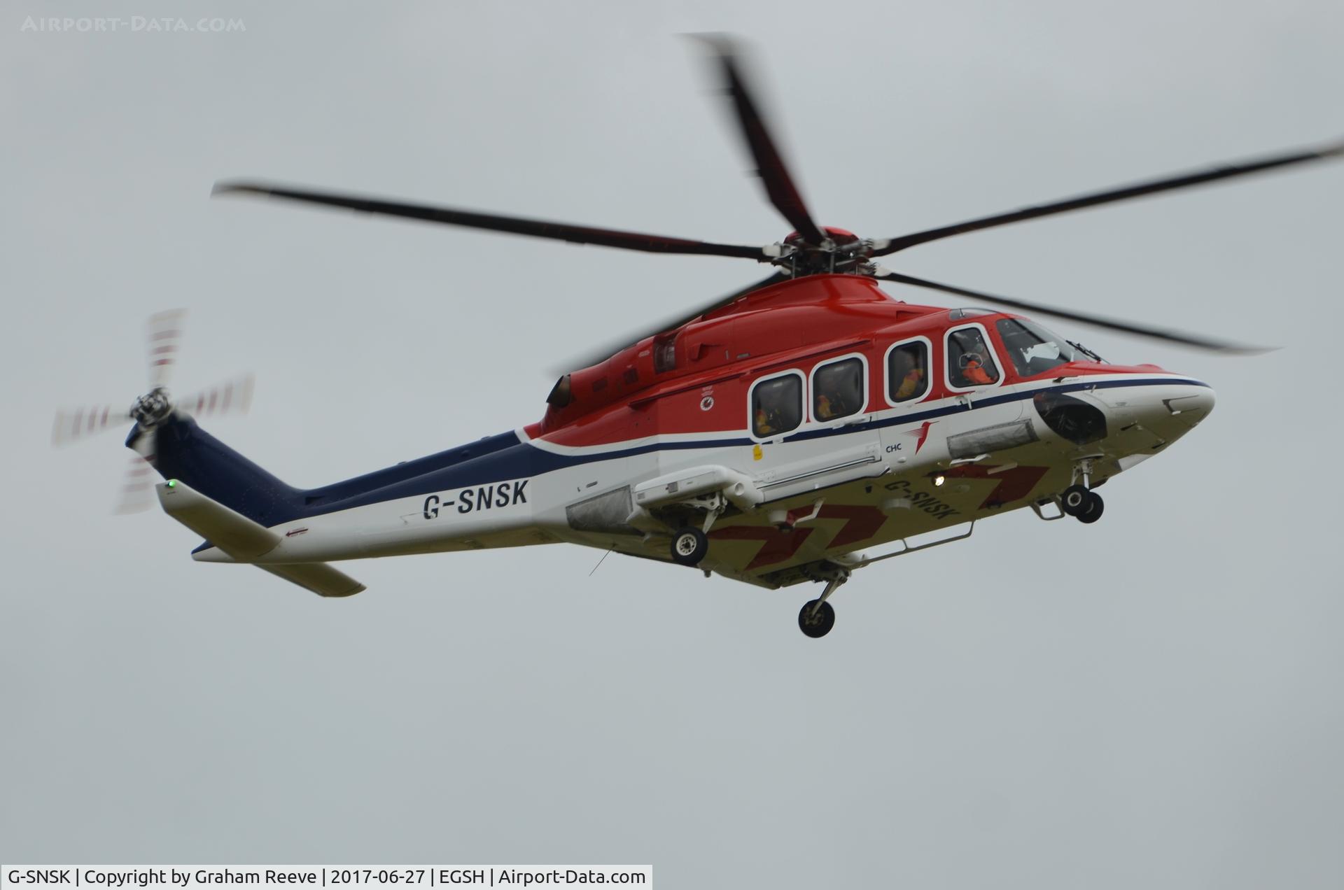 G-SNSK, 2013 AgustaWestland AW-139 C/N 41354, Landing at Norwich in heavy rain.