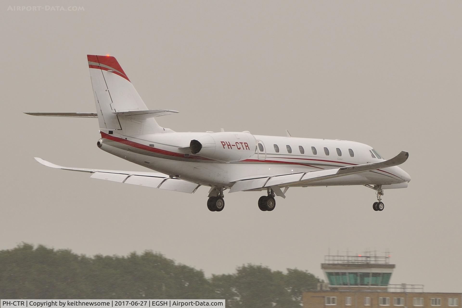 PH-CTR, 2014 Cessna 680 Citation Sovereign+ C/N 680-0525, Arriving at Norwich in heavy rain.