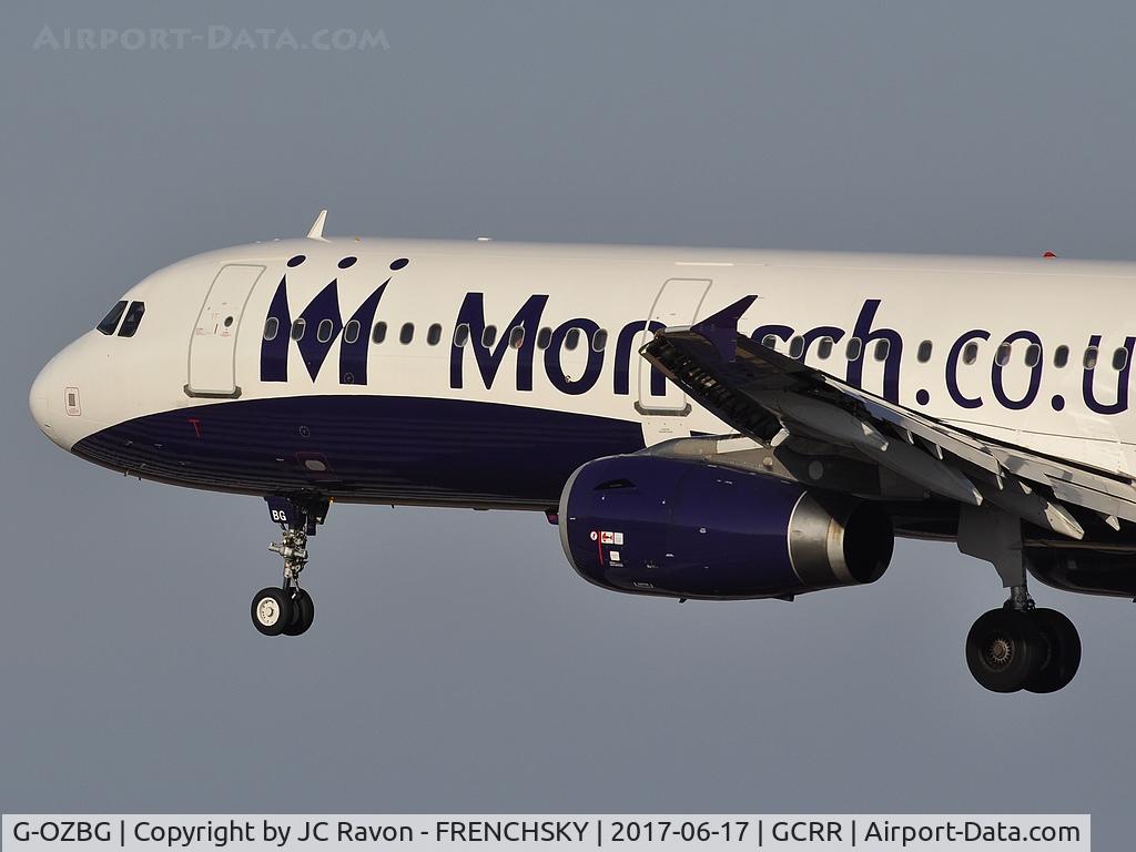 G-OZBG, 2003 Airbus A321-231 C/N 1941, Monarch Airlines ZB542 landing runway 03 from Manchester