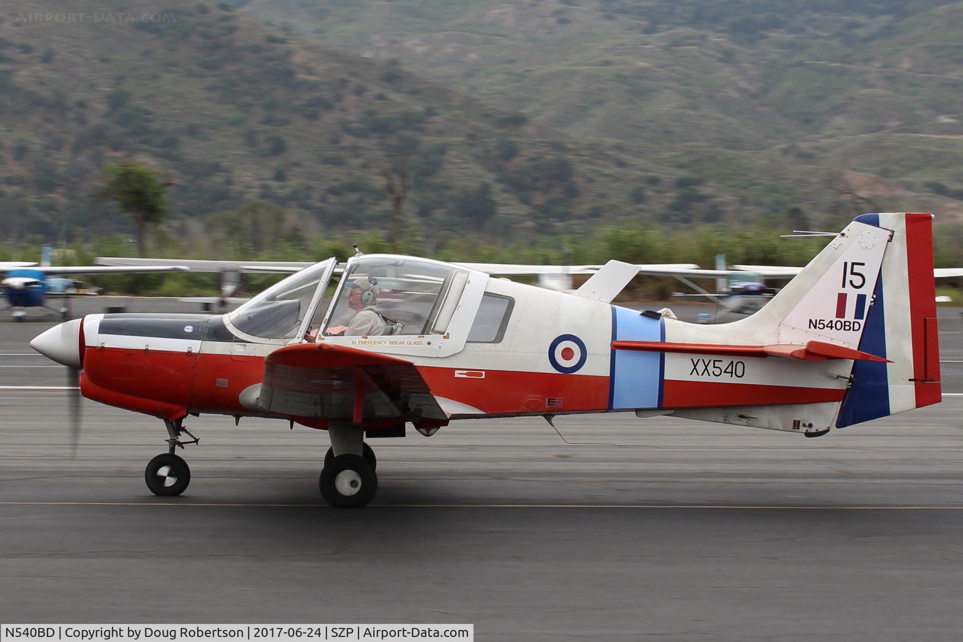 N540BD, 1973 Scottish Aviation Bulldog T.1 C/N BH120/232, 1973 Scottish Aviation BULLDOG Mdl 120/121, Lycoming IO-540-A1B5D 200 Hp, Experimental class here. taxi to Rwy 22
