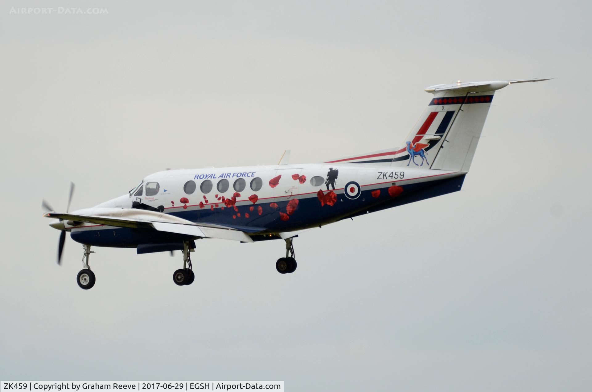 ZK459, 2007 Hawker Beechcraft B200GT King Air C/N BY-36, Landing at Norwich.