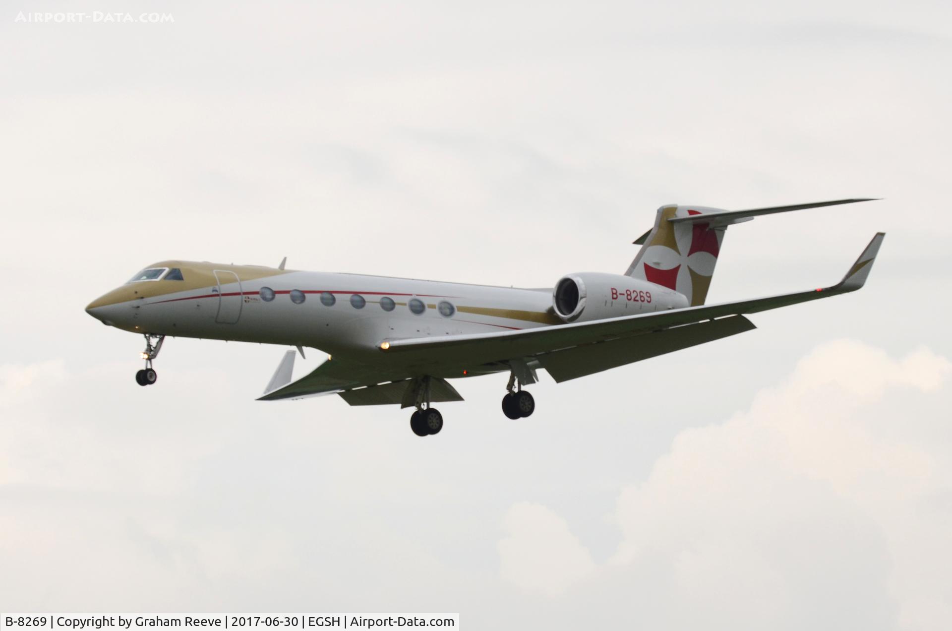 B-8269, Gulfstream Aerospace GV-SP (G550) C/N 5404, Landing at Norwich.