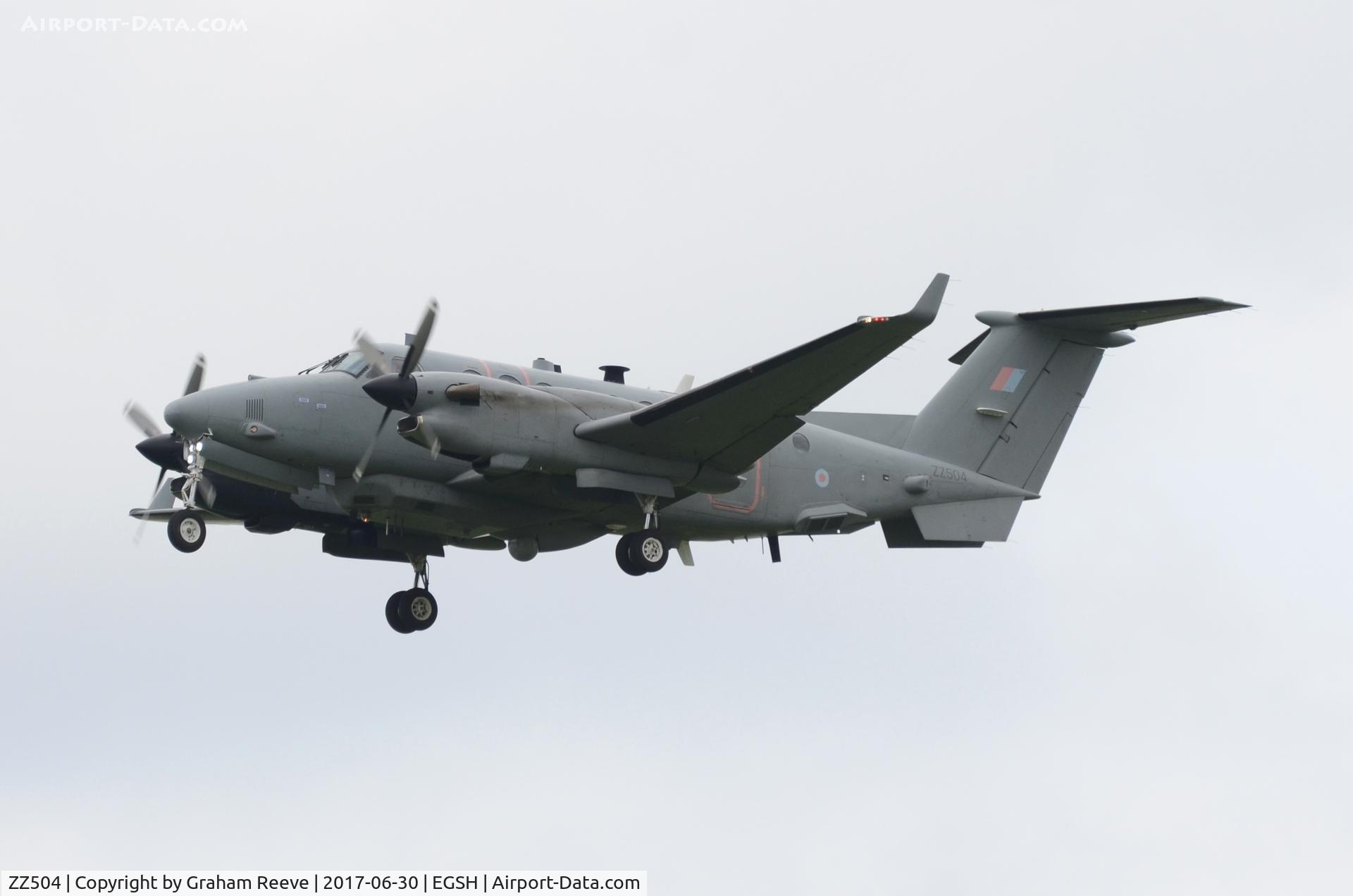 ZZ504, 2011 Hawker Beechcraft Shadow R1 (350CER) C/N FM-48, On approach to Norwich.