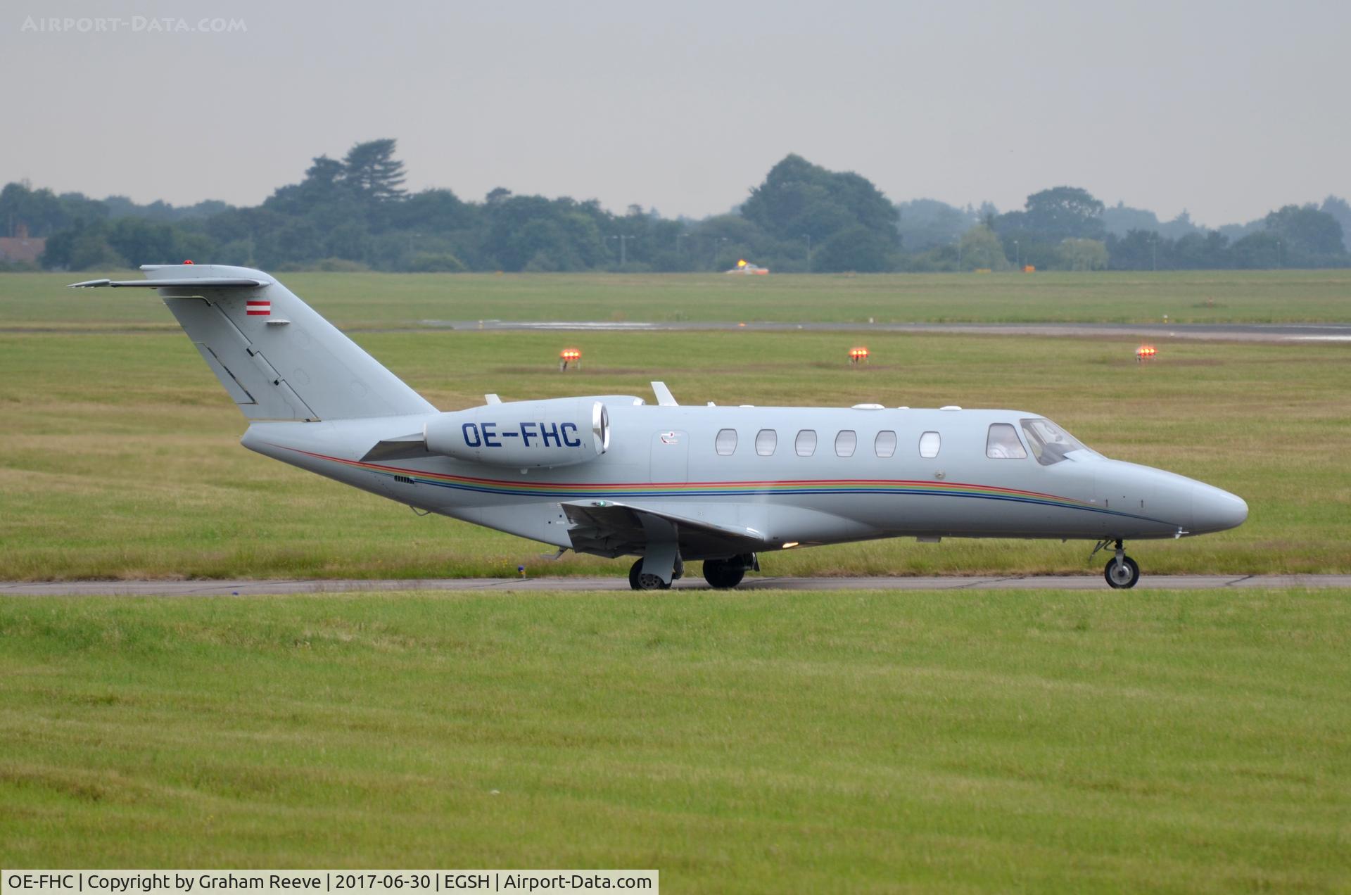 OE-FHC, 2008 Cessna 525A CitationJet CJ2+ C/N 525A-0415, About to depart from Norwich.
