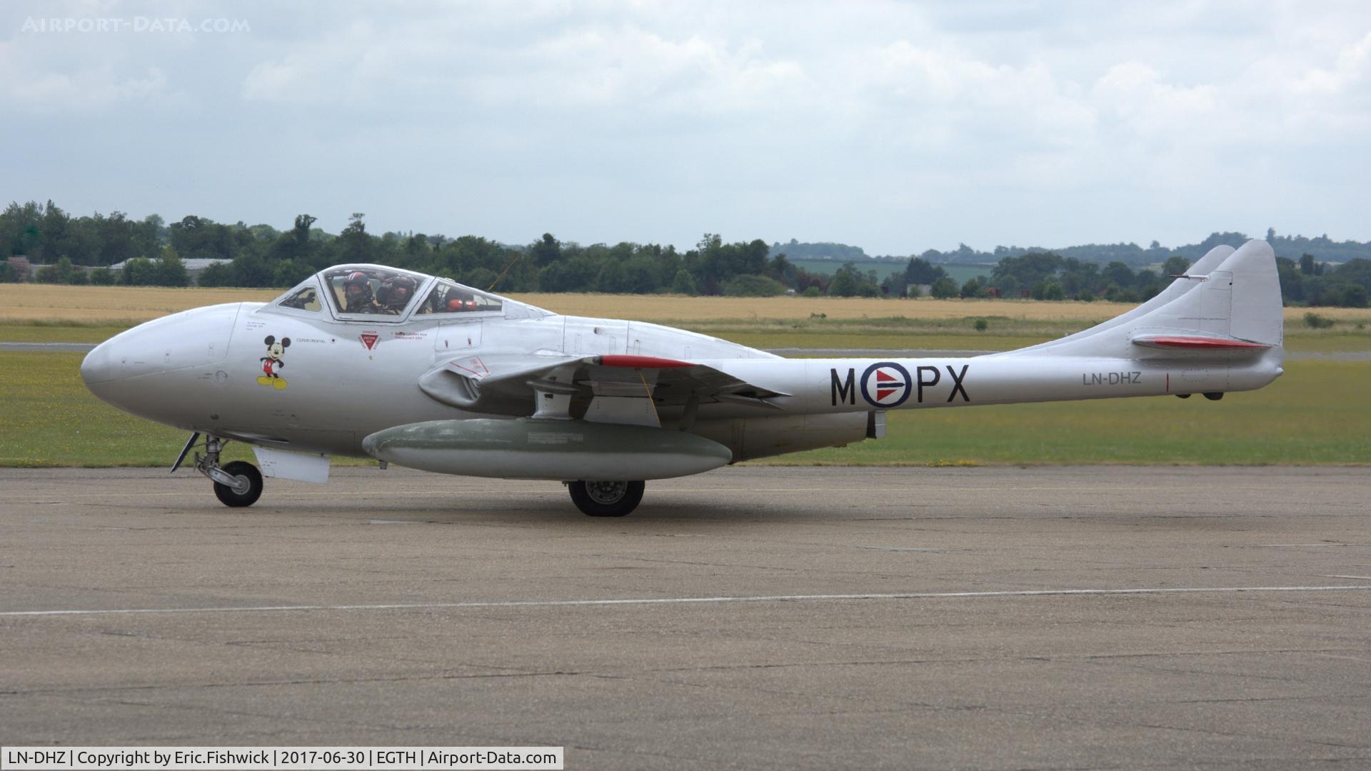 LN-DHZ, 1959 De Havilland (F+W Emmen) Vampire T55 (DH-115) C/N 990, x. LN-DHZ preparing to depart The Imperial War Museum, Duxford, June 2017.