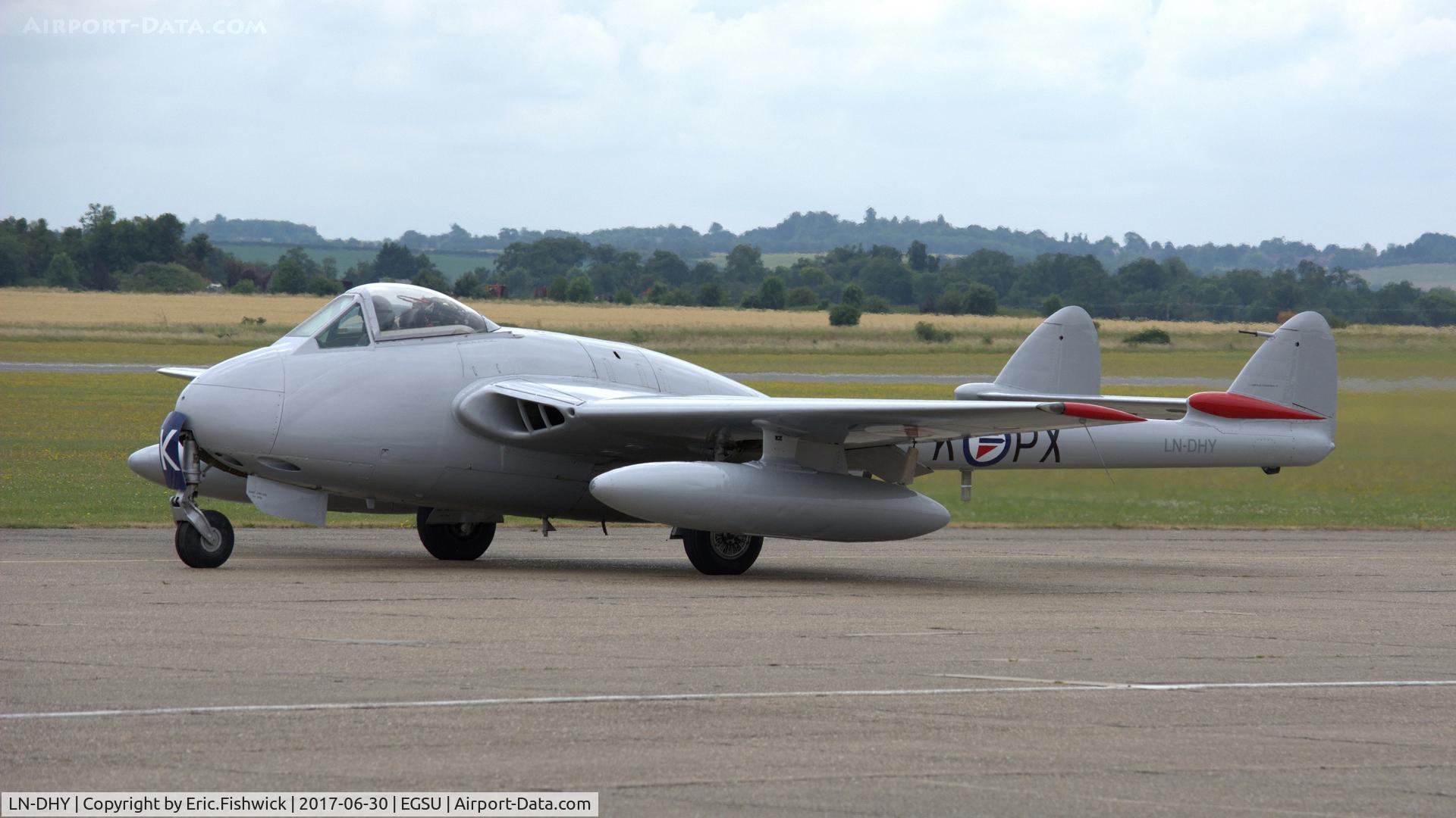 LN-DHY, 1952 De Havilland (FFA) DH-100 Vampire FB6 C/N 705, 3. LN-DHY preparing to depart The Imperial War Museum, Duxford, June 2017.