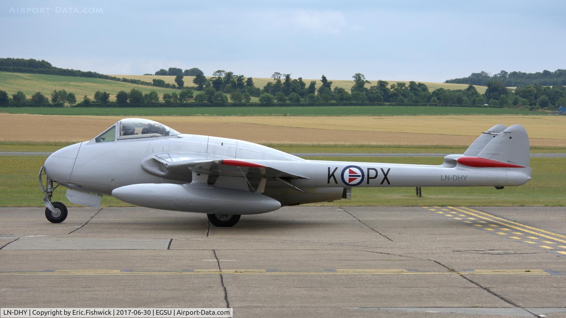 LN-DHY, 1952 De Havilland (FFA) DH-100 Vampire FB6 C/N 705, x. LN-DHY preparing to depart The Imperial War Museum, Duxford, June 2017.