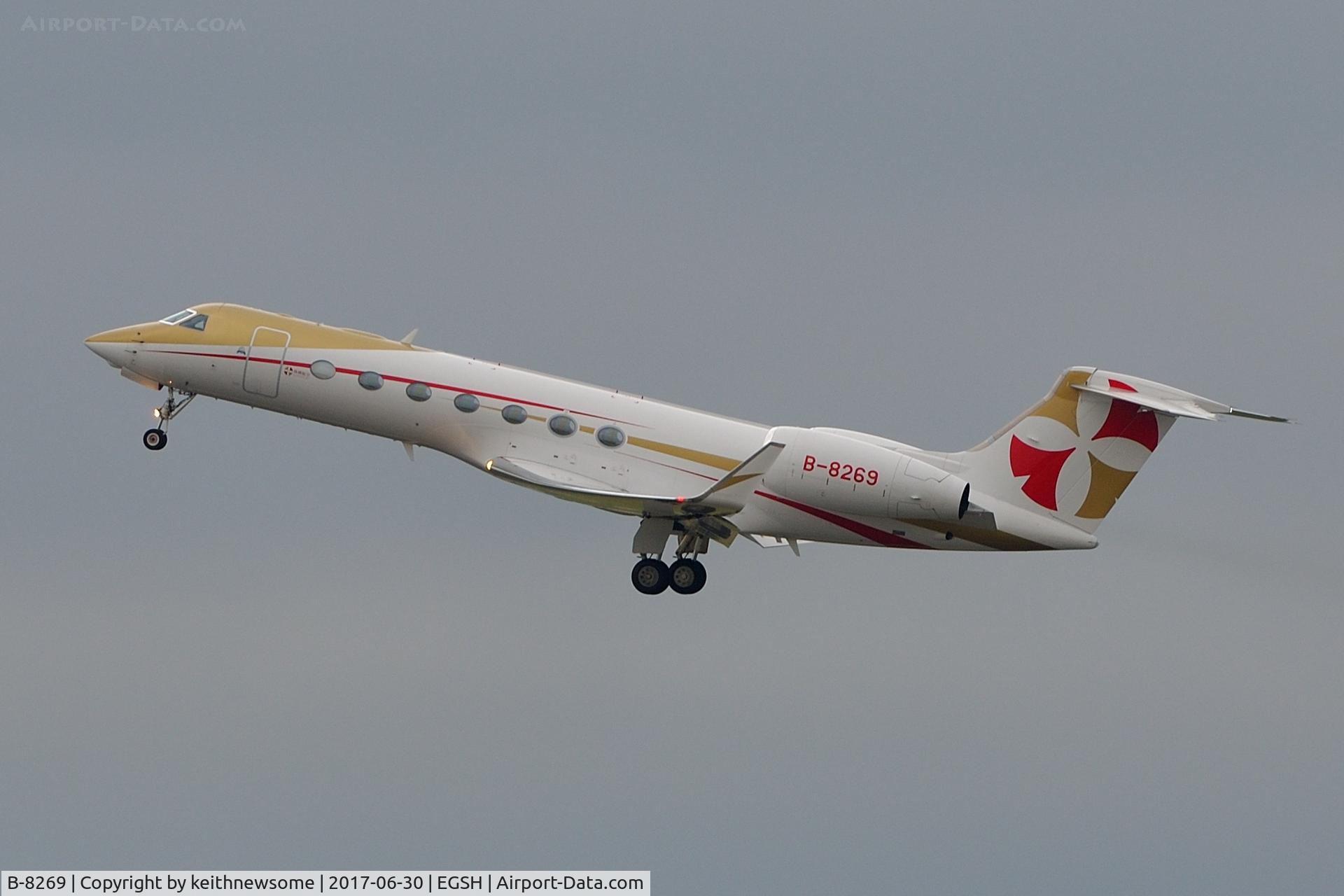 B-8269, Gulfstream Aerospace GV-SP (G550) C/N 5404, Leaving Norwich.