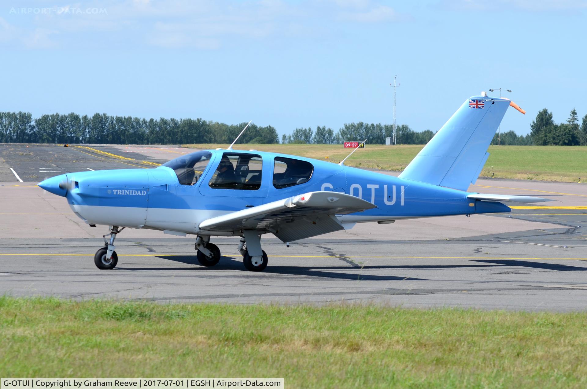 G-OTUI, 1990 Socata TB-20 Trinidad C/N 1096, Just landed at Norwich.