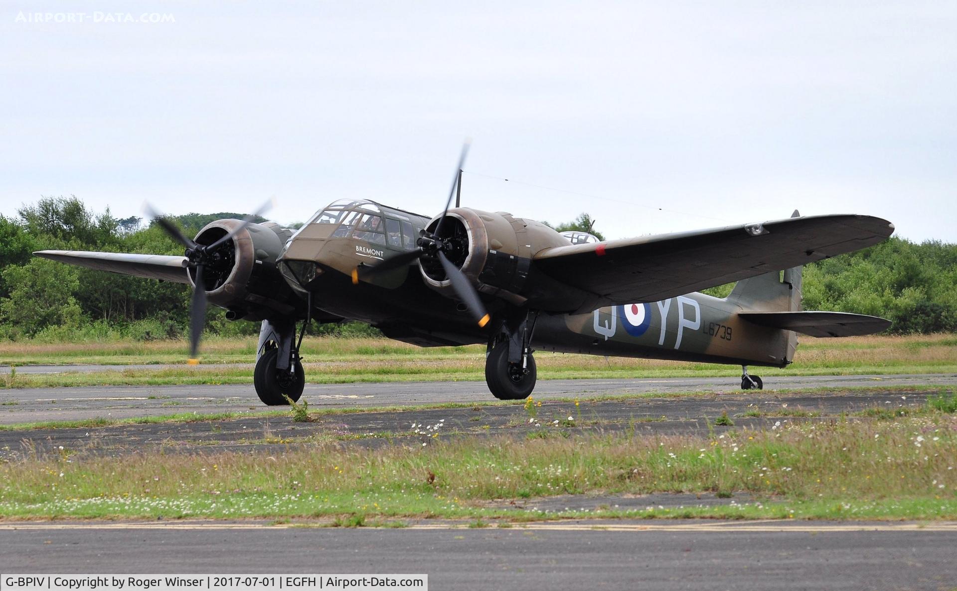 G-BPIV, 1943 Bristol 149 Bolingbroke Mk.IVT C/N 10201, Representing Bristol Blenheim 1f aircraft L6739 coded YP-Q of 23 Squadron RAF.