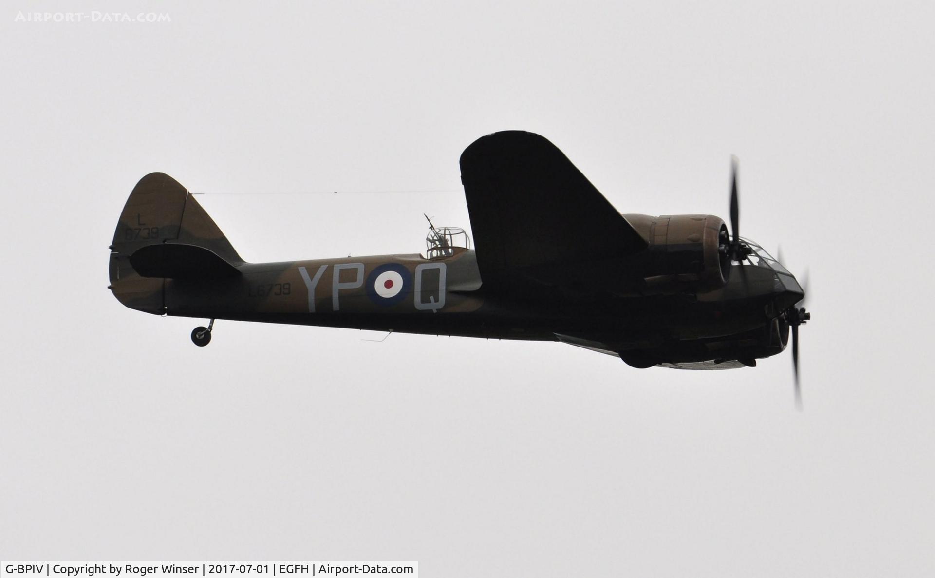G-BPIV, 1943 Bristol 149 Bolingbroke Mk.IVT C/N 10201, Representing Bristol Blenheim 1f aircraft L6739 coded YP-Q of 23 Squadron RAF.