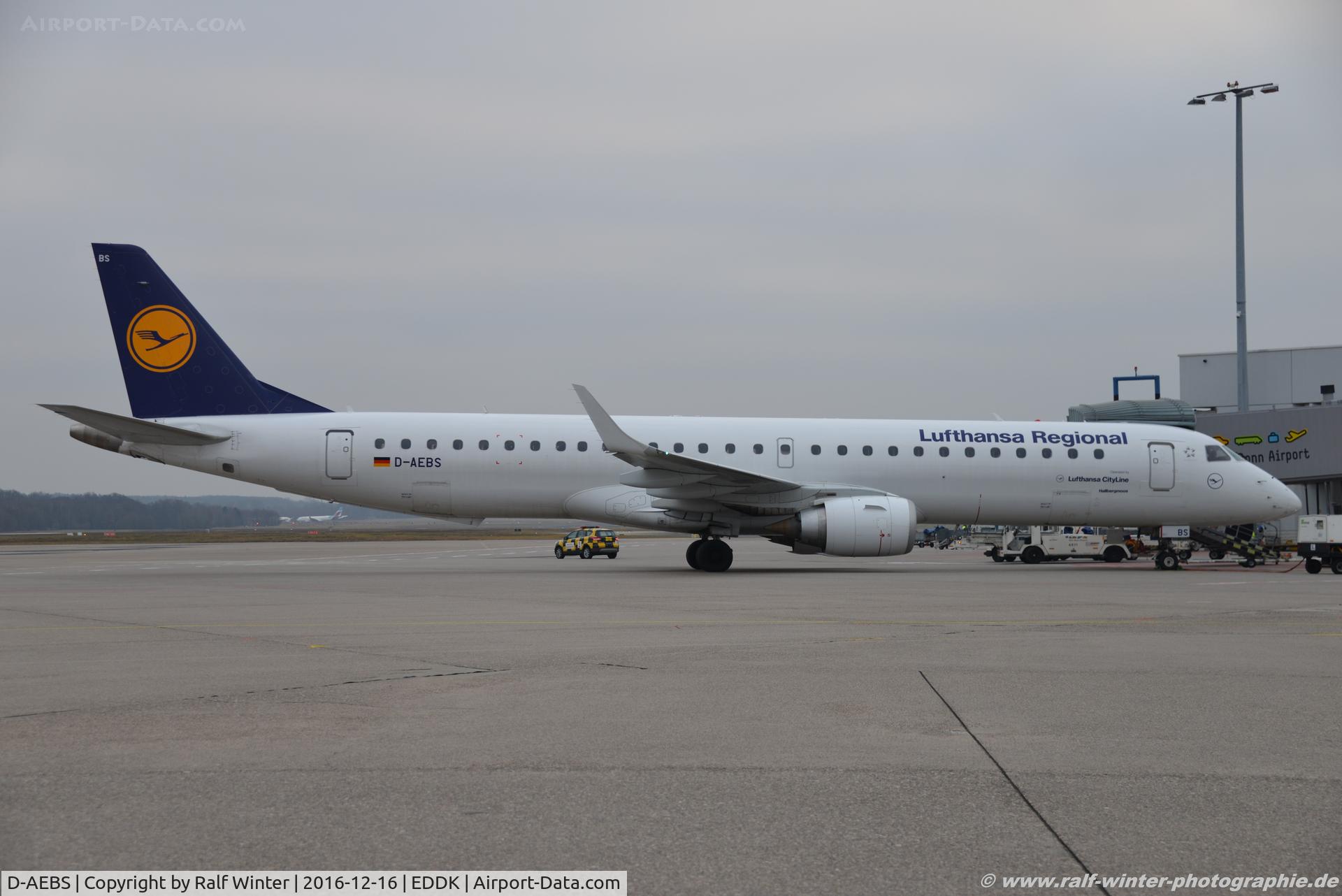 D-AEBS, 2012 Embraer 195LR (ERJ-190-200LR) C/N 19000565, Embraer ERJ-195LR 1^90-200LR - CL CLH Lufthansa Cityline 'Hallbergmoos' - 19000565 - D-AEBS - 16.12.2016 - CGN