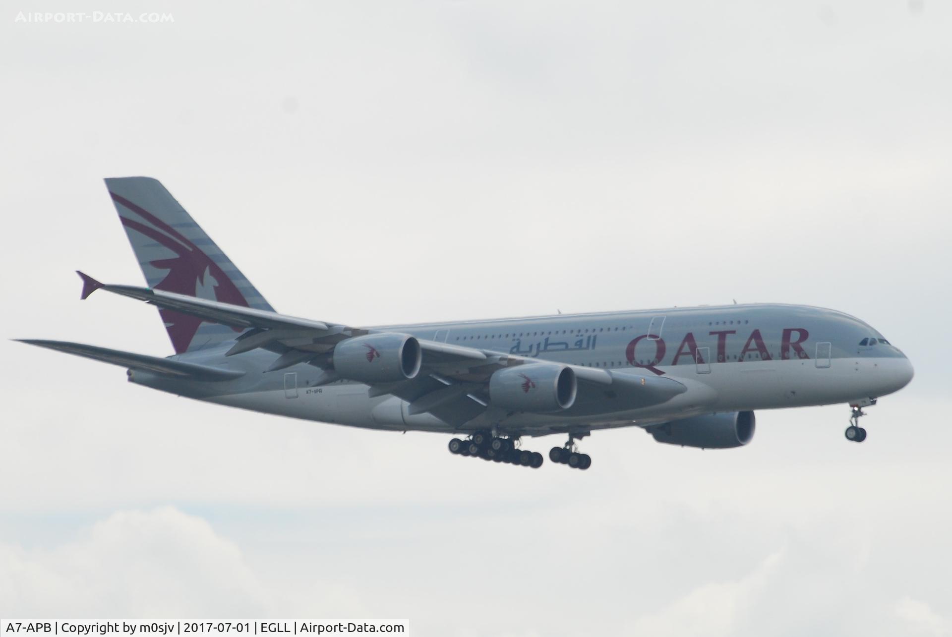 A7-APB, 2013 Airbus A380-861 C/N 143, Landing at EGLL 27L
