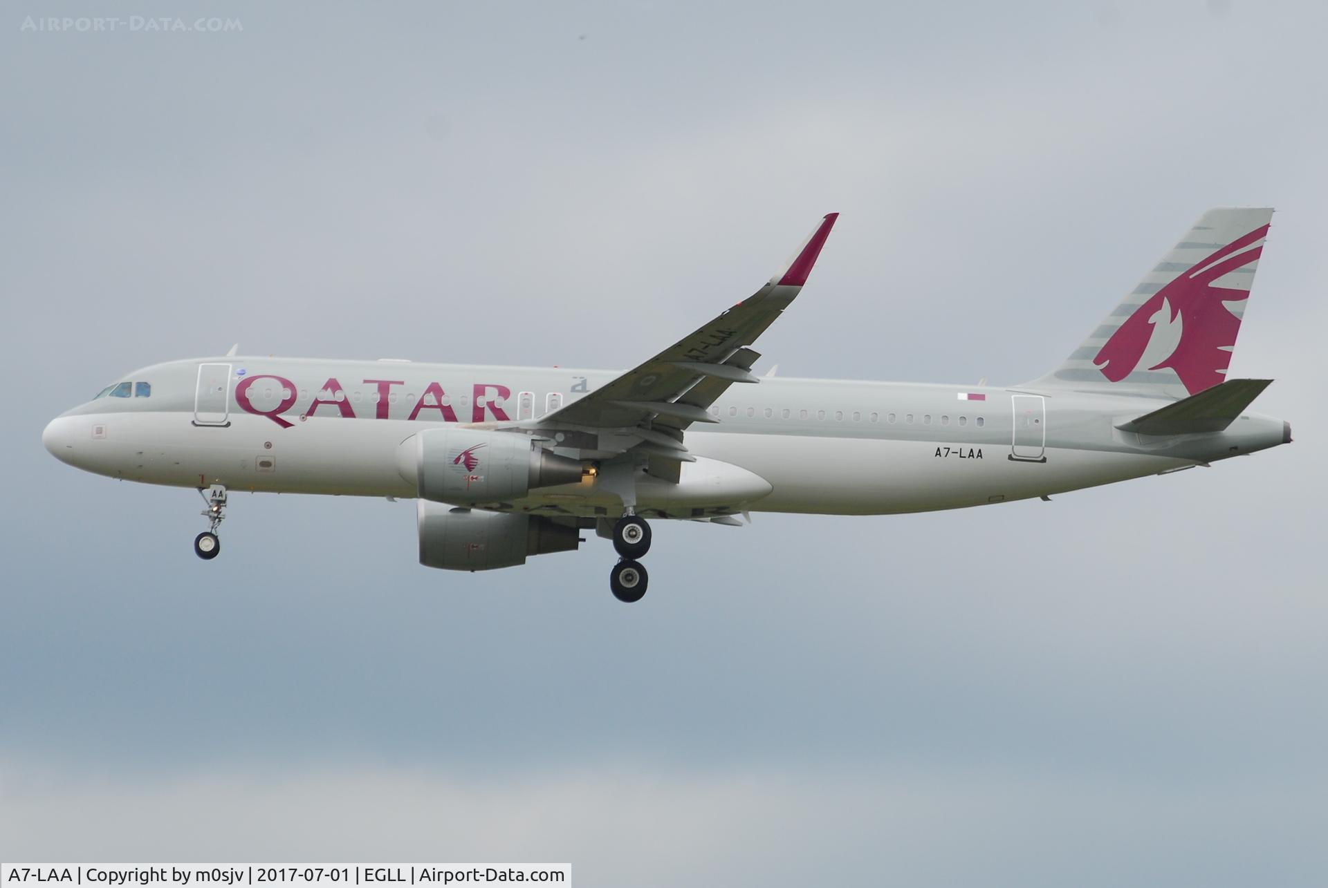 A7-LAA, 2014 Airbus A320-214 C/N 6347, Landing at EGLL 27R