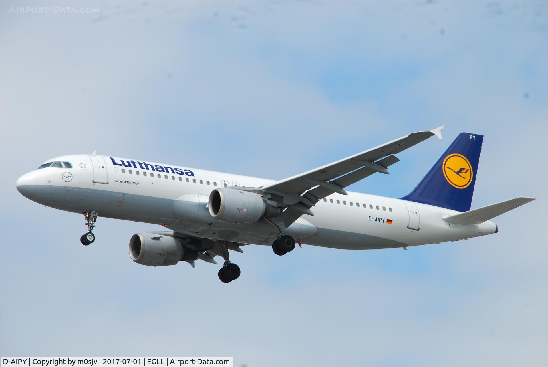 D-AIPY, 1991 Airbus A320-211 C/N 161, Landing at EGLL 27R