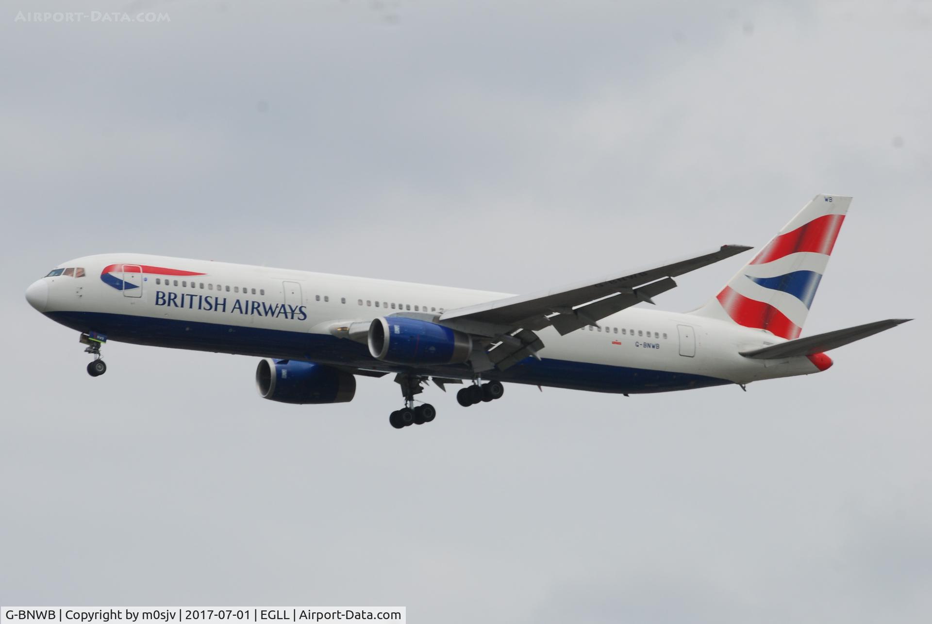 G-BNWB, 1989 Boeing 767-336 C/N 24334, Landing at EGLL 27R