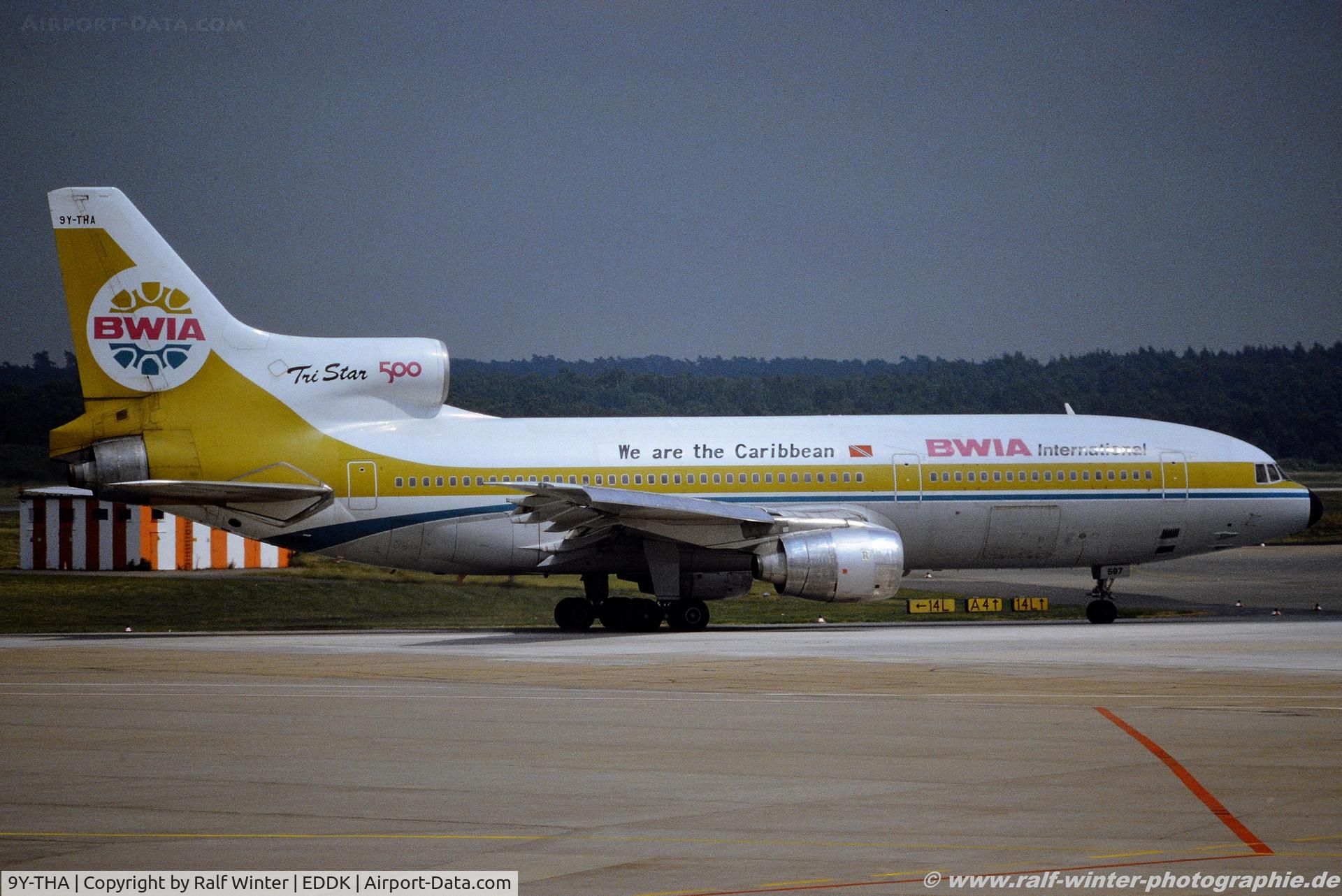 9Y-THA, 1981 Lockheed L-1011 Tristar 500 C/N 1222, Lockheed L-1011-385-3-500 - BWIA International 'Sunjet Antigua' - 1222 - 9Y-THA - 1991 - CGN