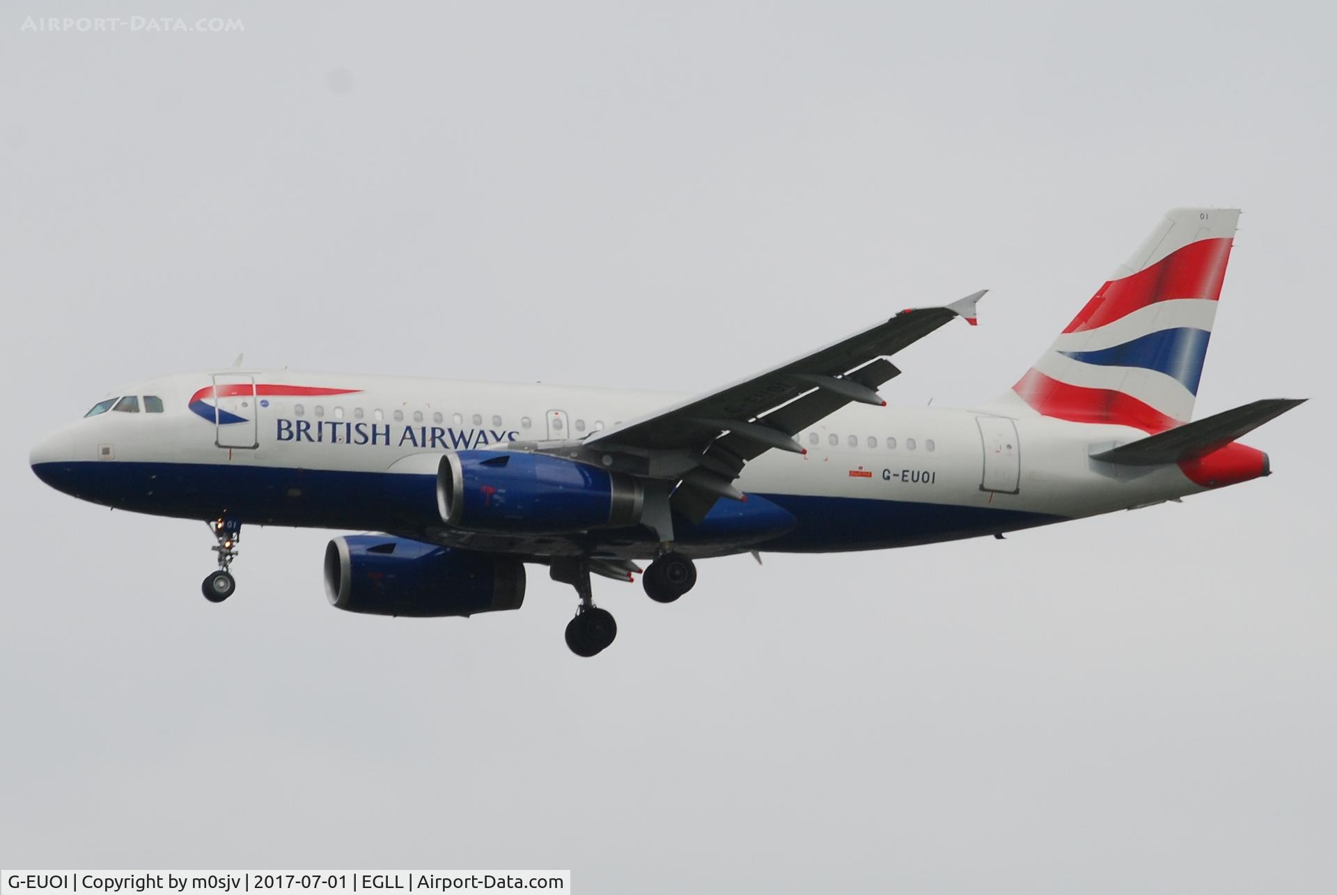 G-EUOI, 2001 Airbus A319-131 C/N 1606, Landing at EGLL 27R