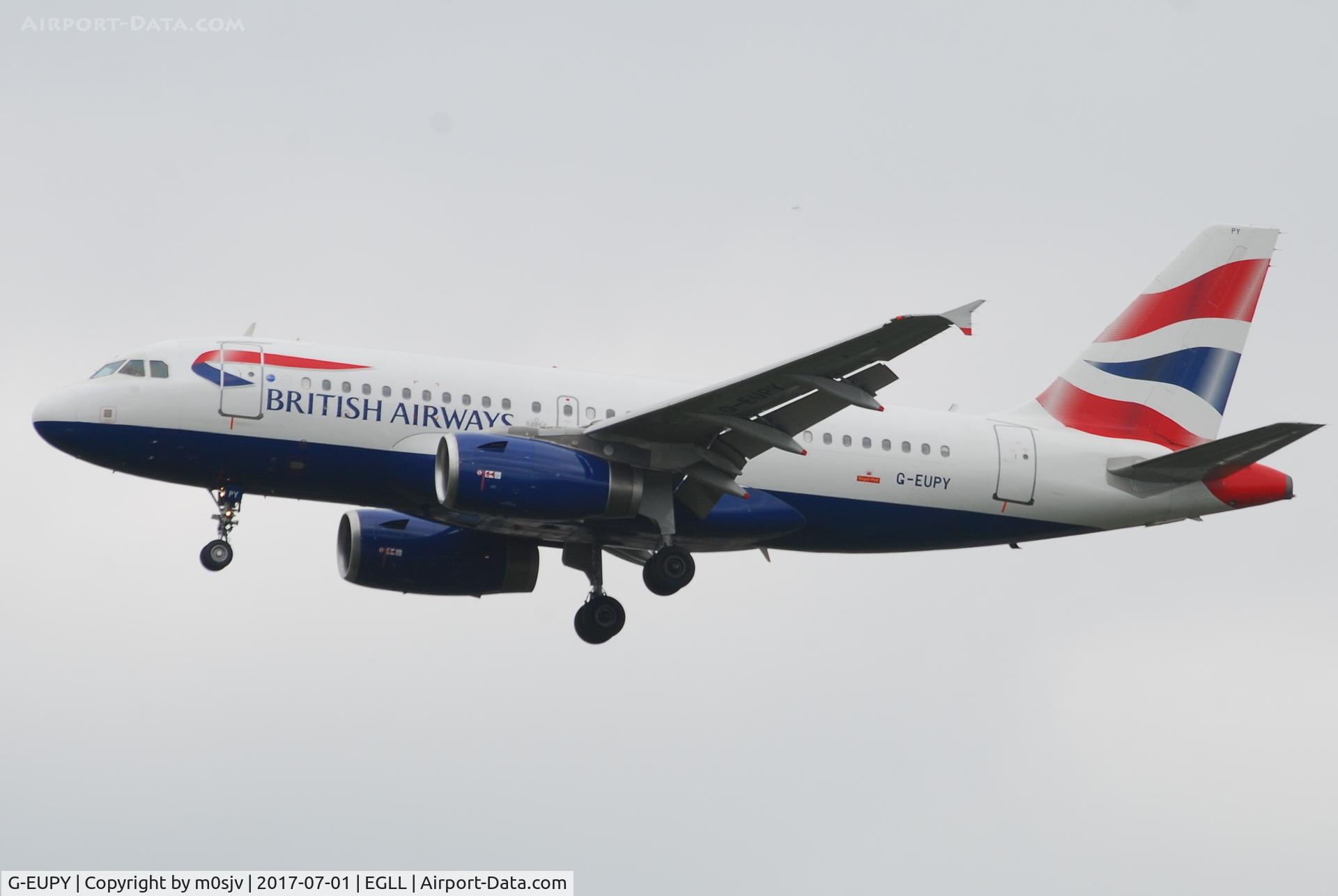 G-EUPY, 2001 Airbus A319-131 C/N 1466, Landing at EGLL 27R