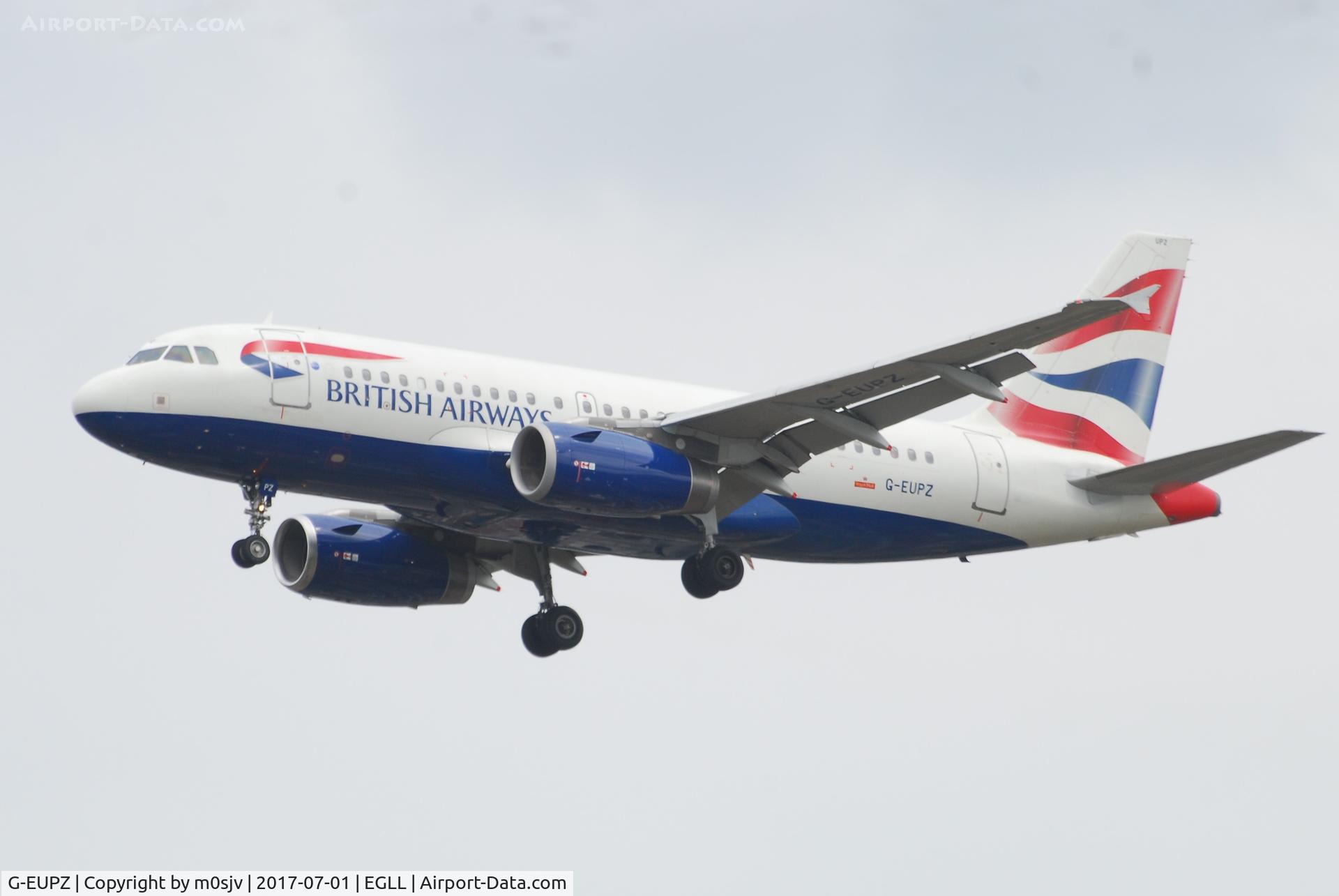 G-EUPZ, 2001 Airbus A319-131 C/N 1510, Landing at EGLL 27R