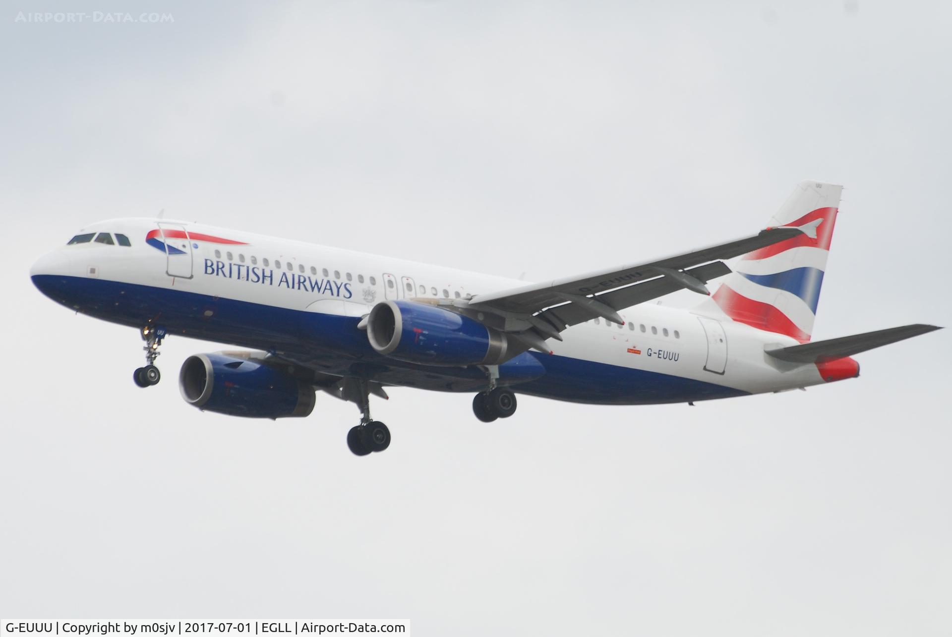 G-EUUU, 2008 Airbus A320-232 C/N 3351, Landing at EGLL 27R