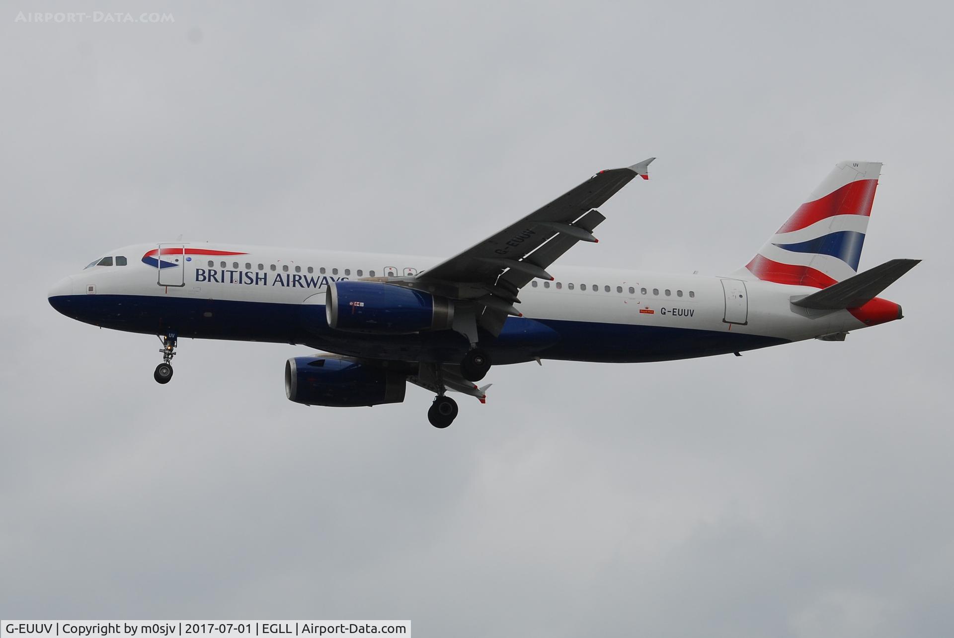 G-EUUV, 2008 Airbus A320-232 C/N 3468, Landing at EGLL 27R