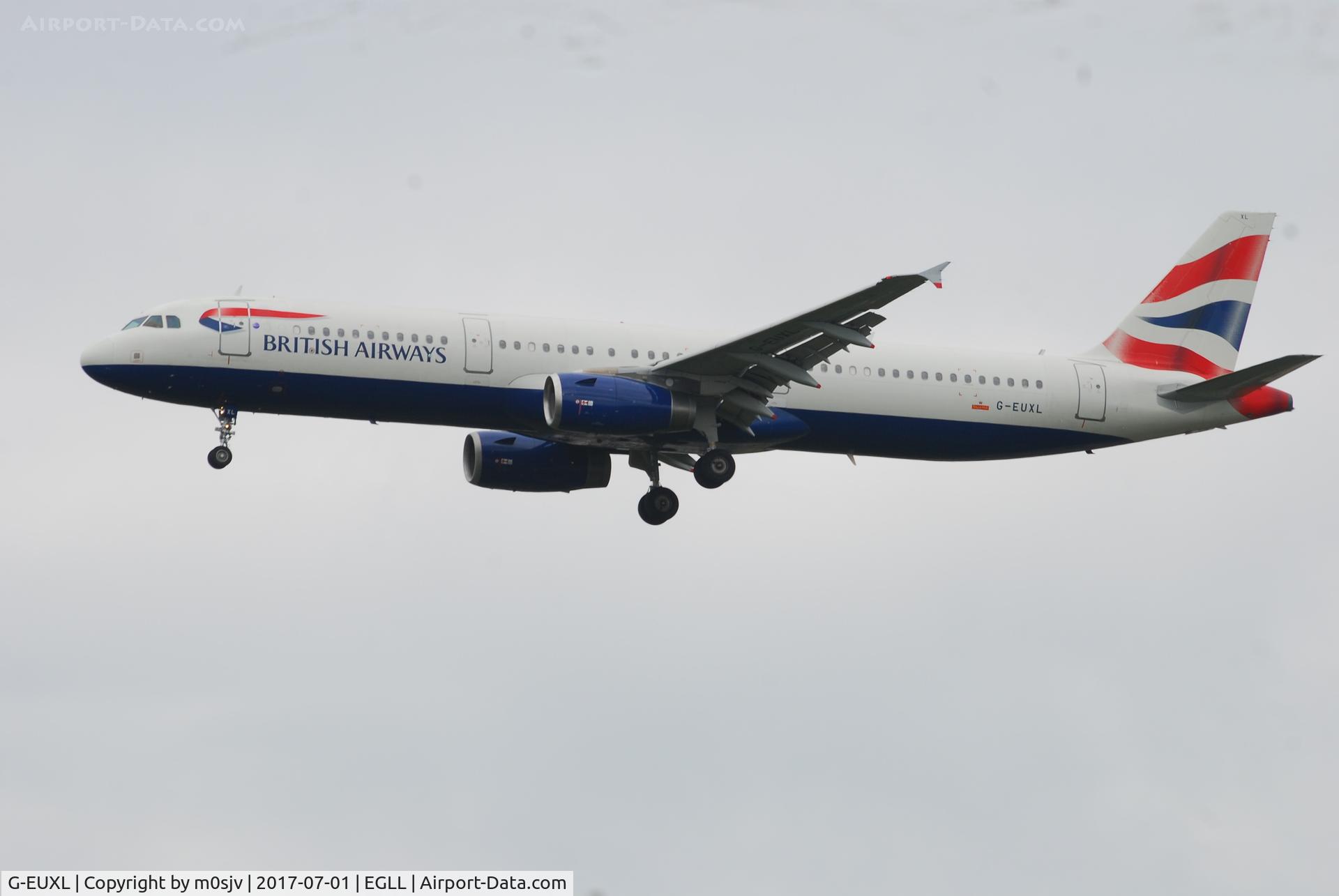 G-EUXL, 2007 Airbus A321-231 C/N 3254, Landing at EGLL 27R