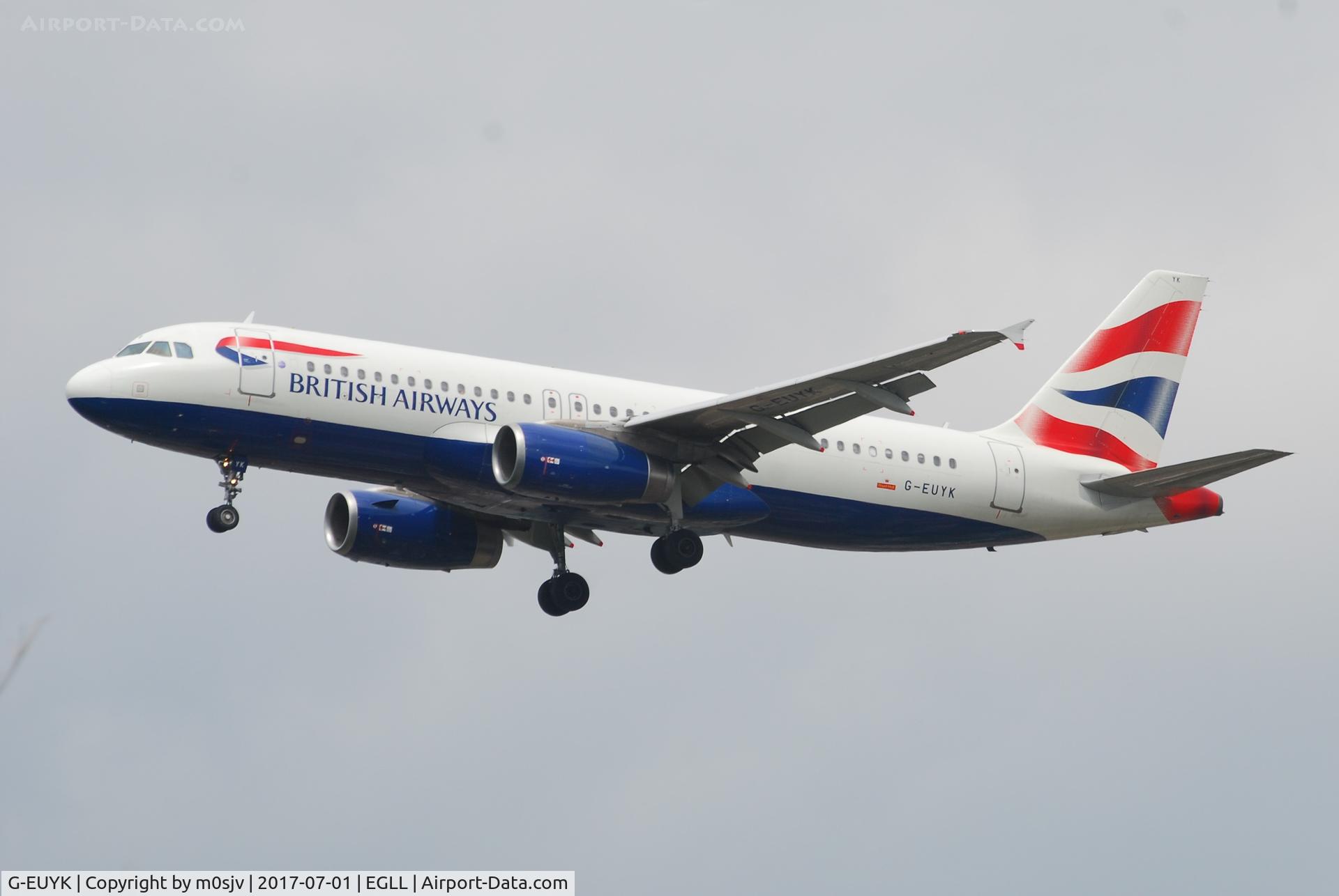 G-EUYK, 2010 Airbus A320-232 C/N 4551, Landing at EGLL 27R