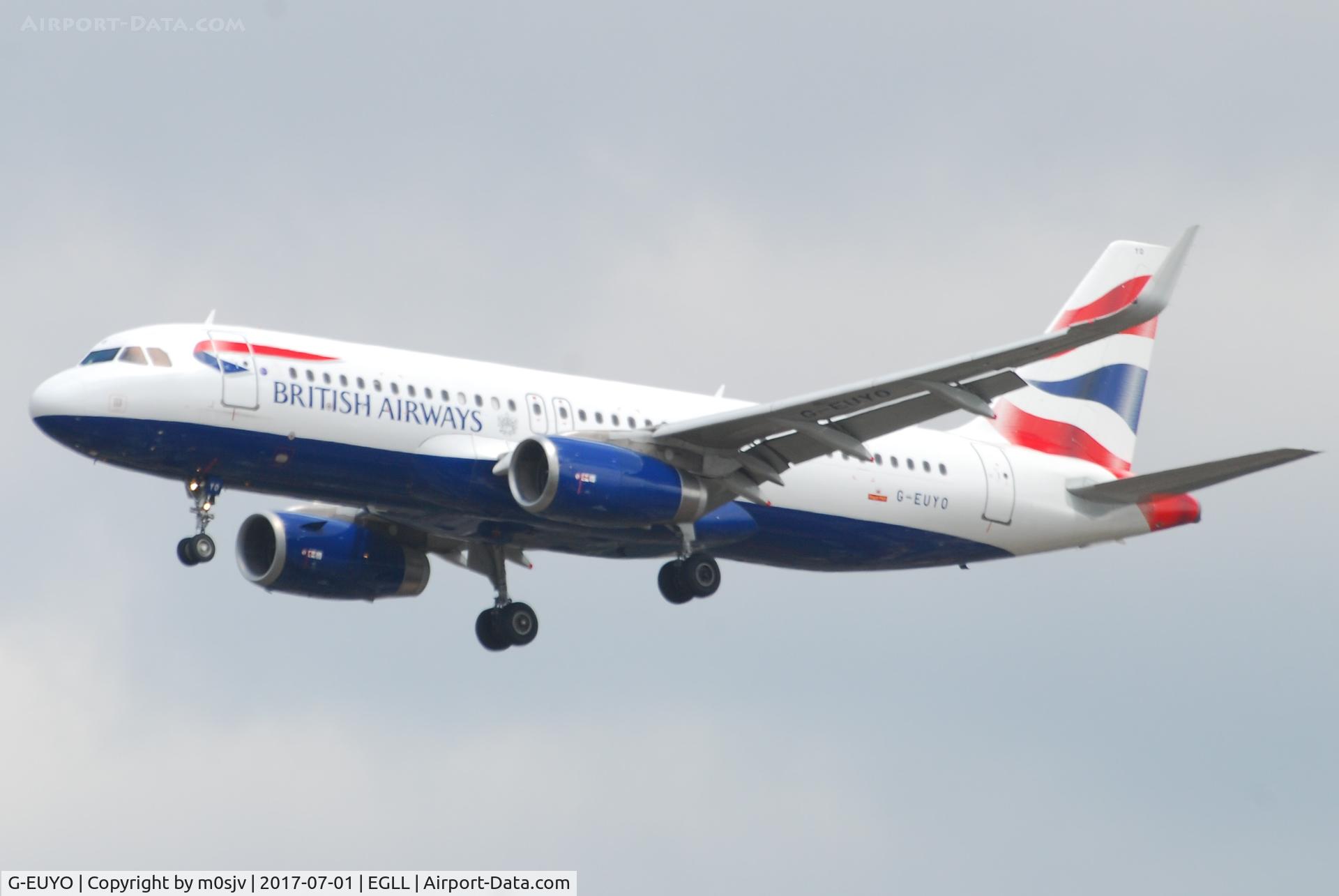 G-EUYO, 2013 Airbus A320-232 C/N 5634, Landing at EGLL 27R