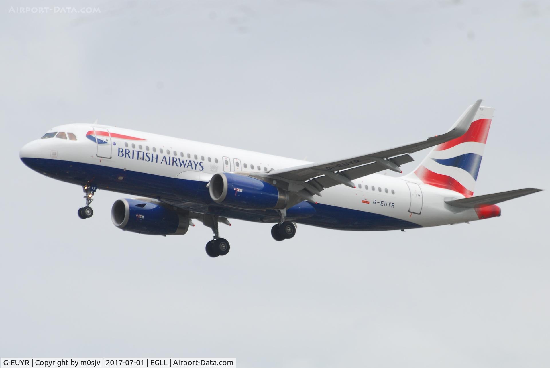 G-EUYR, 2013 Airbus A320-232 C/N 5856, Landing at EGLL 27R