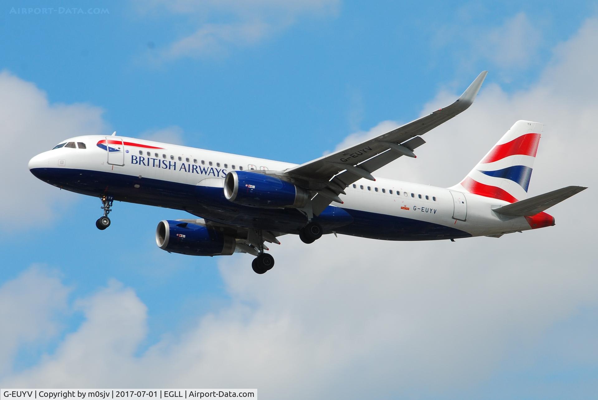 G-EUYV, 2014 Airbus A320-232 C/N 6091, Landing at EGLL 27R