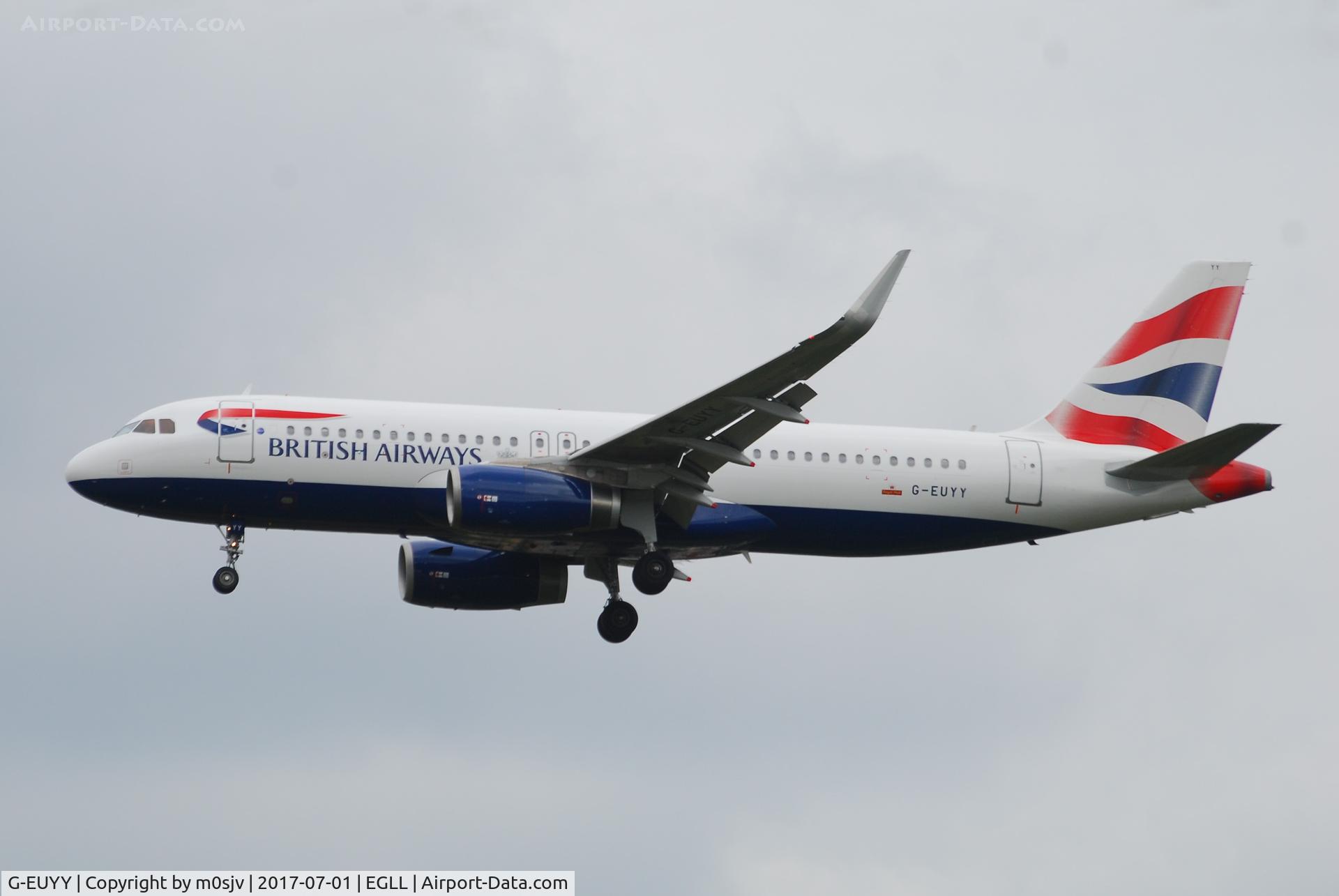 G-EUYY, 2014 Airbus A320-232 C/N 6290, Landing at EGLL 27R