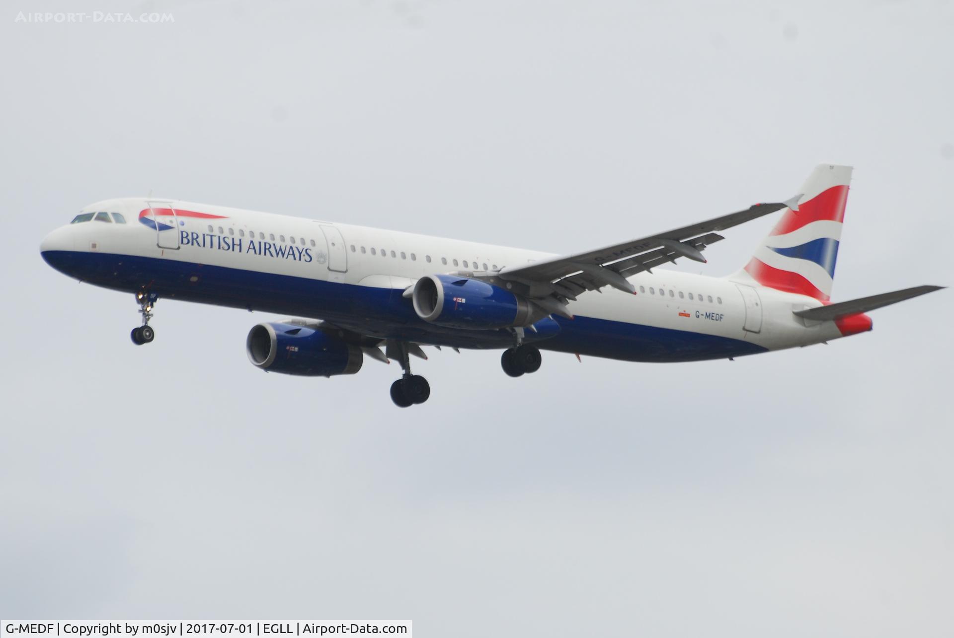 G-MEDF, 2002 Airbus A321-231 C/N 1690, Landing at EGLL 27R