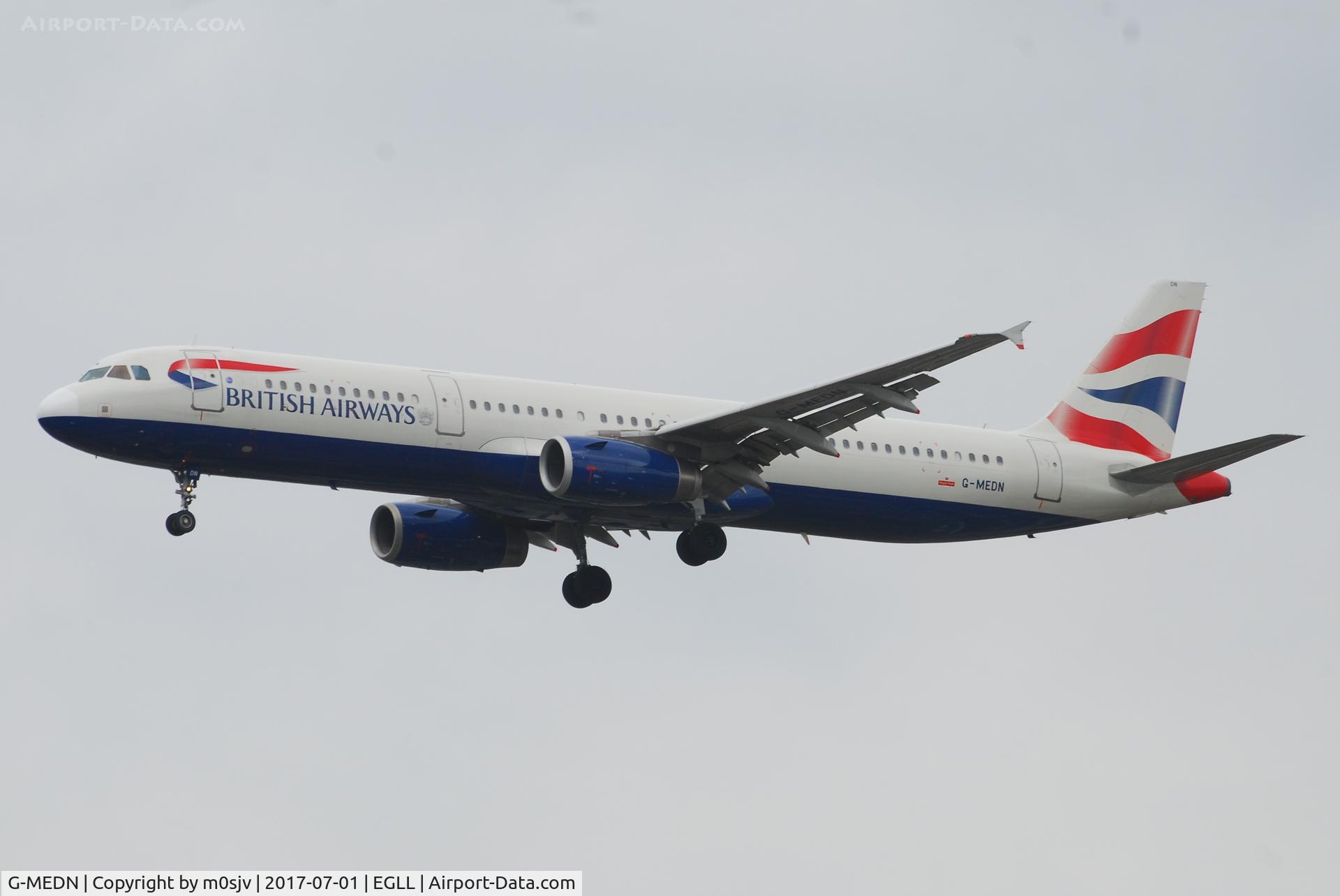 G-MEDN, 2008 Airbus A321-231 C/N 3512, Landing at EGLL 27R