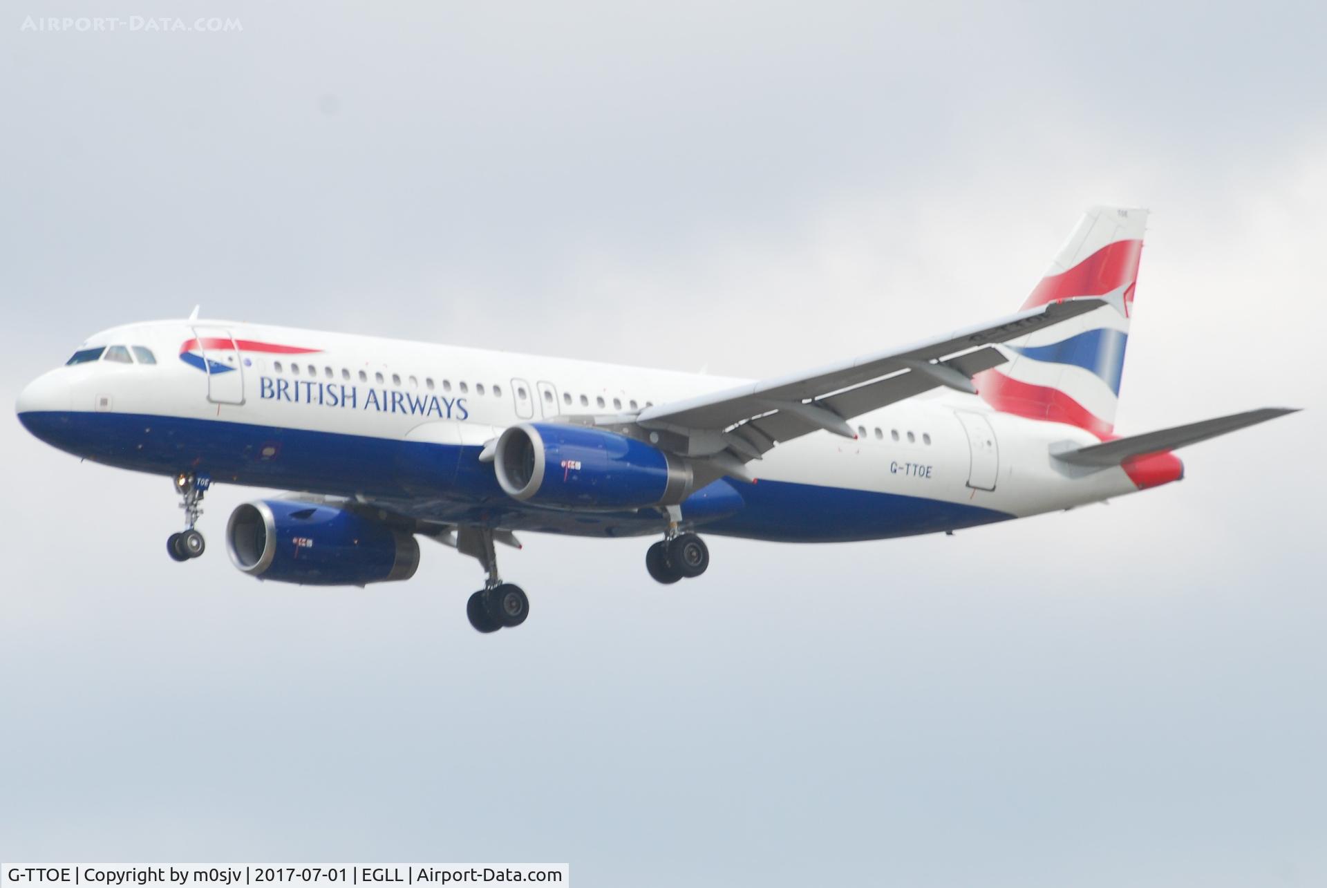 G-TTOE, 2002 Airbus A320-232 C/N 1754, Landing at EGLL 27R