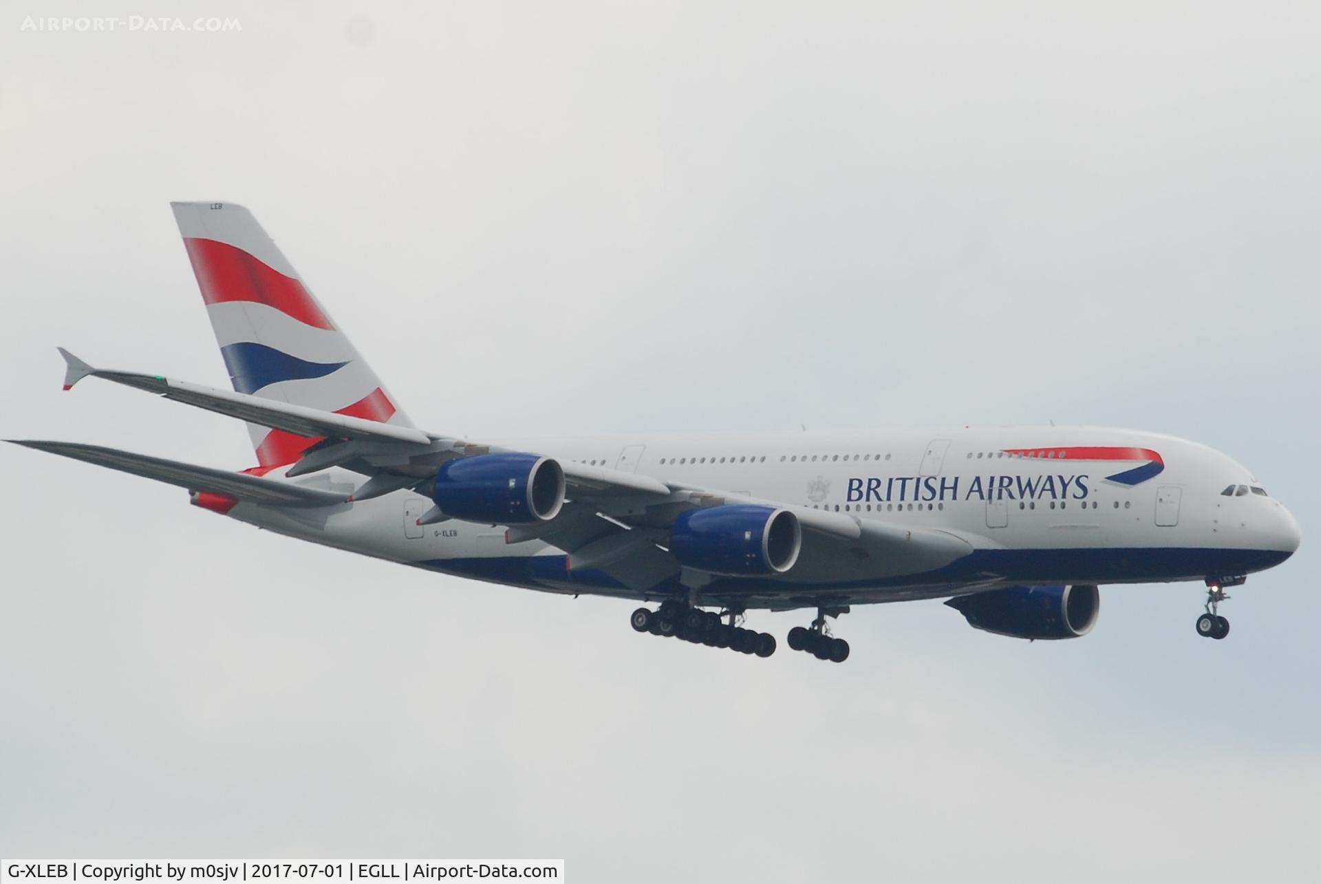 G-XLEB, 2013 Airbus A380-841 C/N 121, Landing at EGLL 27L