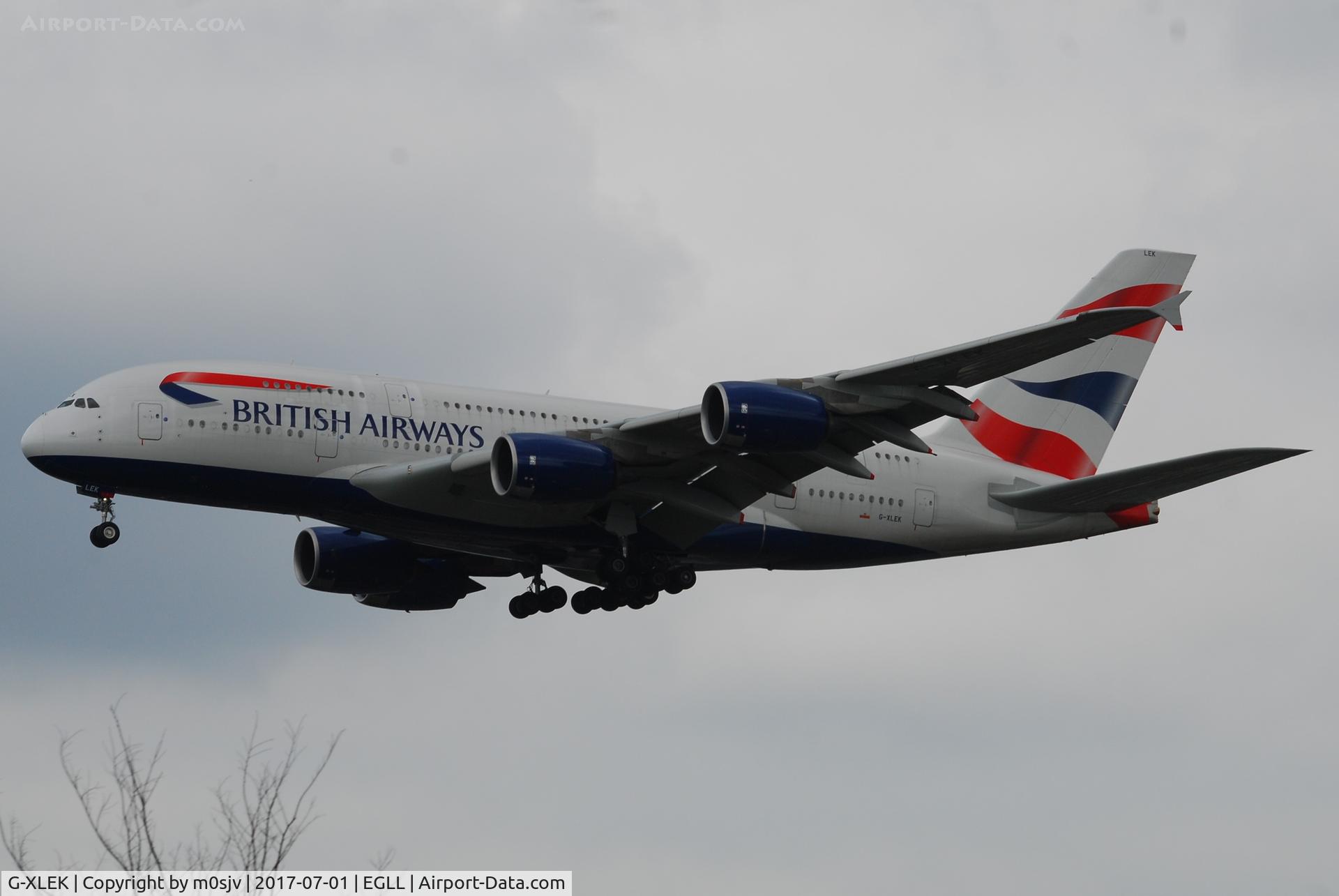G-XLEK, 2015 Airbus A380-841 C/N 194, Landing at EGLL 27R