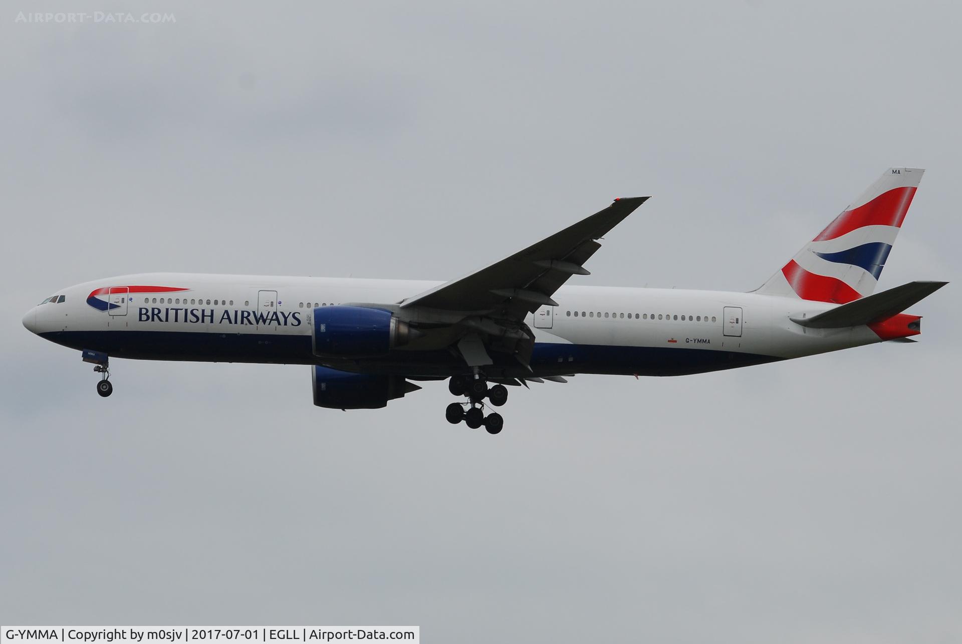 G-YMMA, 1999 Boeing 777-236 C/N 30302, Landing at EGLL 27R
