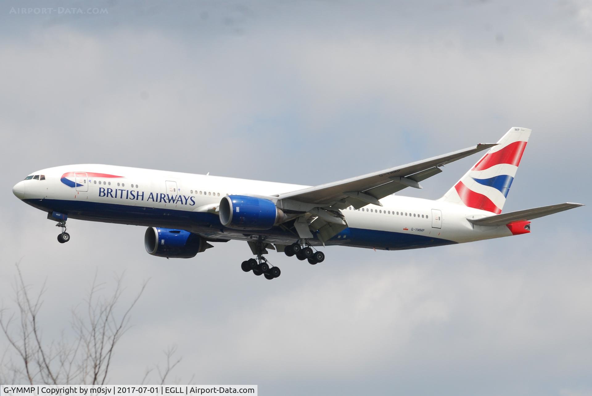 G-YMMP, 2001 Boeing 777-236 C/N 30315, Landing at EGLL 27R