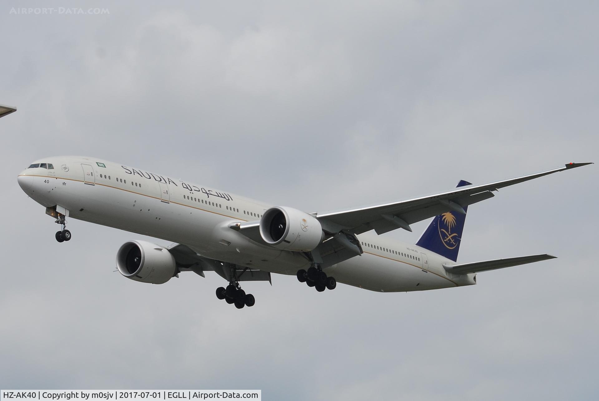 HZ-AK40, 2017 Boeing 777-300 C/N 61598, Landing at EGLL 27R