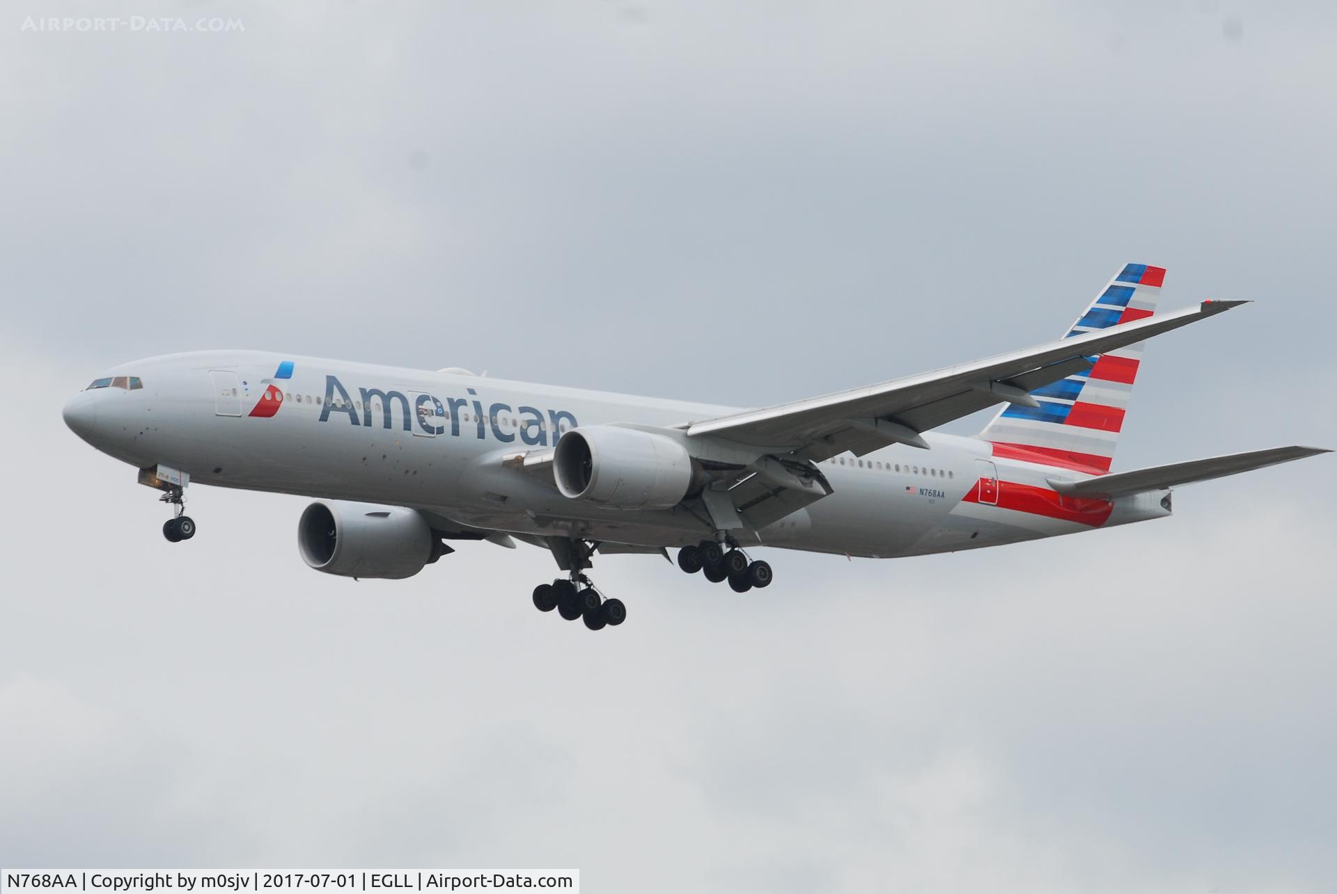N768AA, 2006 Boeing 777-223 C/N 33540, Landing at EGLL 27R