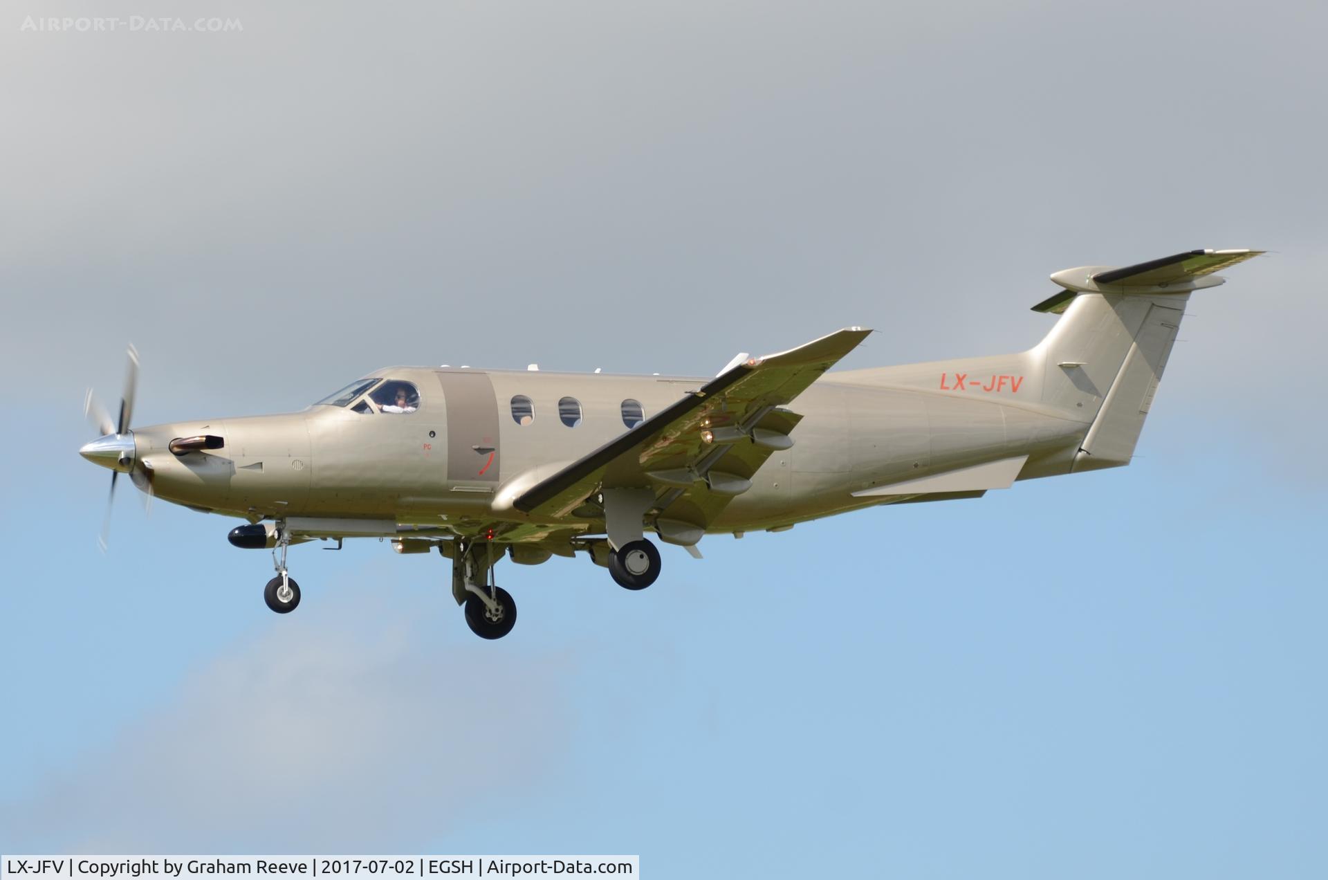 LX-JFV, 2013 Pilatus PC-12/47E C/N 1409, Landing at Norwich.