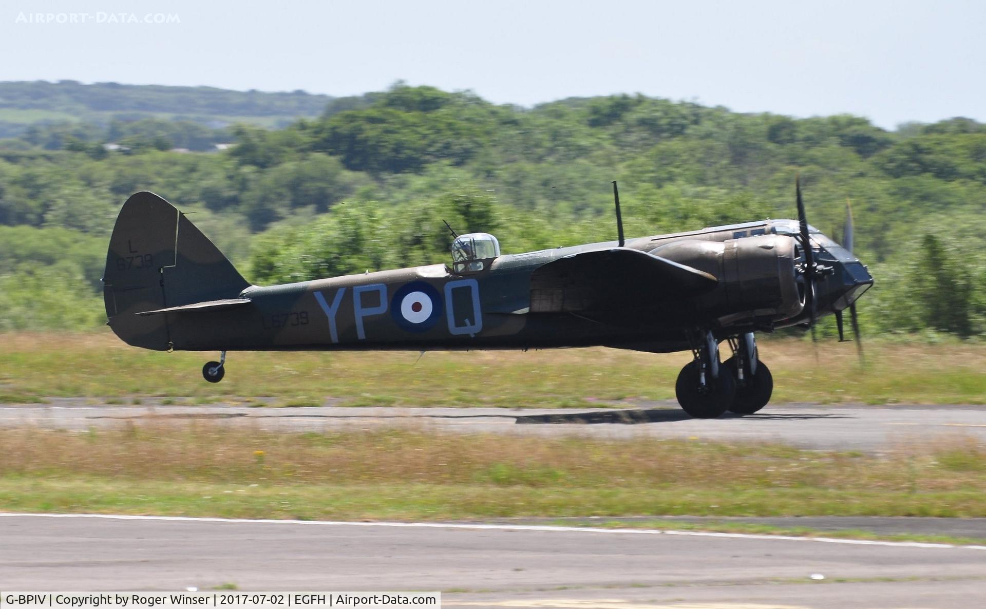 G-BPIV, 1943 Bristol 149 Bolingbroke Mk.IVT C/N 10201, In the Markings of Bristol Blenheim 1f aircraft L6739 coded YP-Q of 23 Squadron RAF.