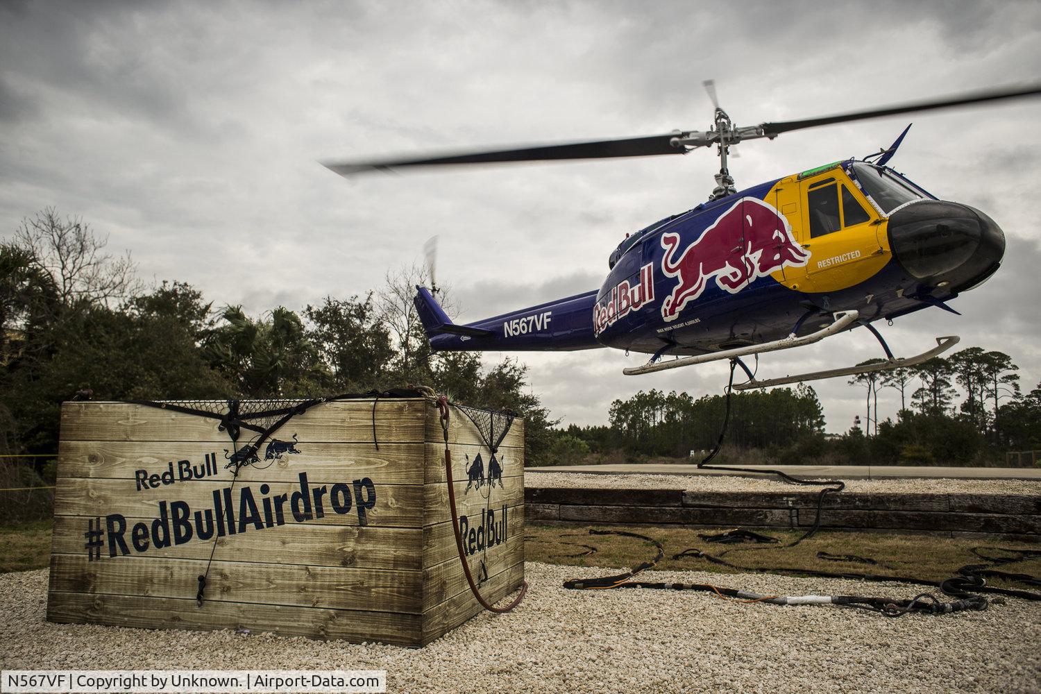 N567VF, Bell UH-1H C/N 65-10016, Red Bull Huey.