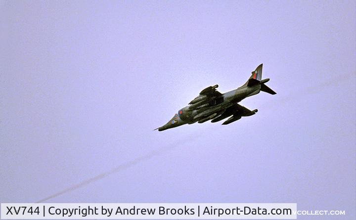 XV744, 1969 Hawker Siddeley Harrier GR.3 C/N 712007, Harrier GR-3 XV744 over Holbeach Range in the Wash around 1988/1989