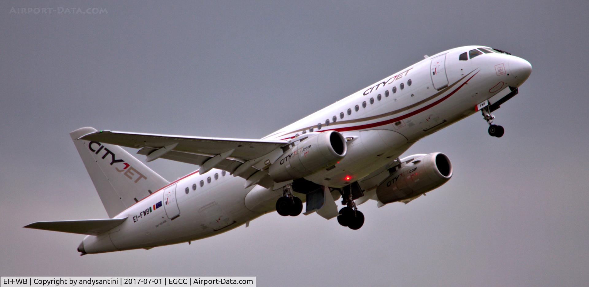 EI-FWB, 2015 Sukhoi Superjet 100-95B C/N 95108, just took of from man egcc uk