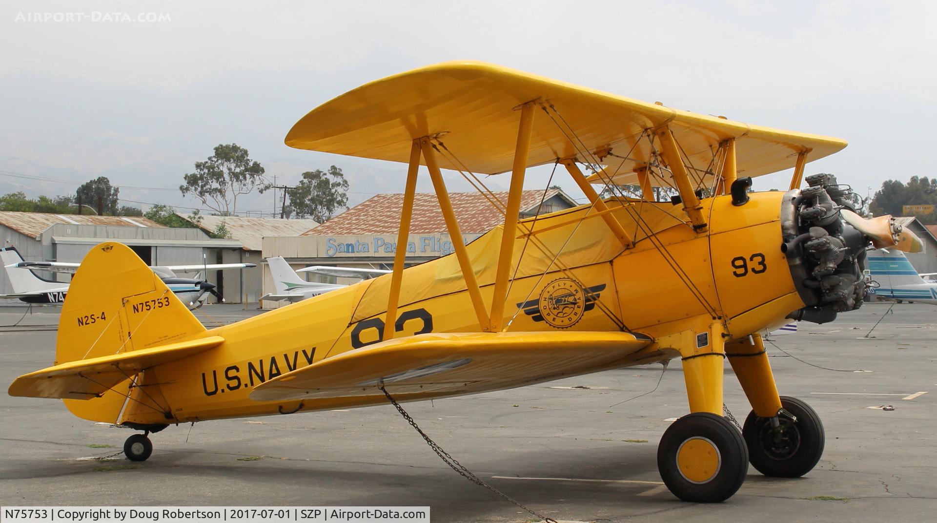 N75753, 1942 Boeing A75N1 (PT17) C/N 75-3521, 1942 Boeing Stearman A75N1 (PT-17) as Navy N2S-4 basic trainer, Continental W670 220 Hp radial